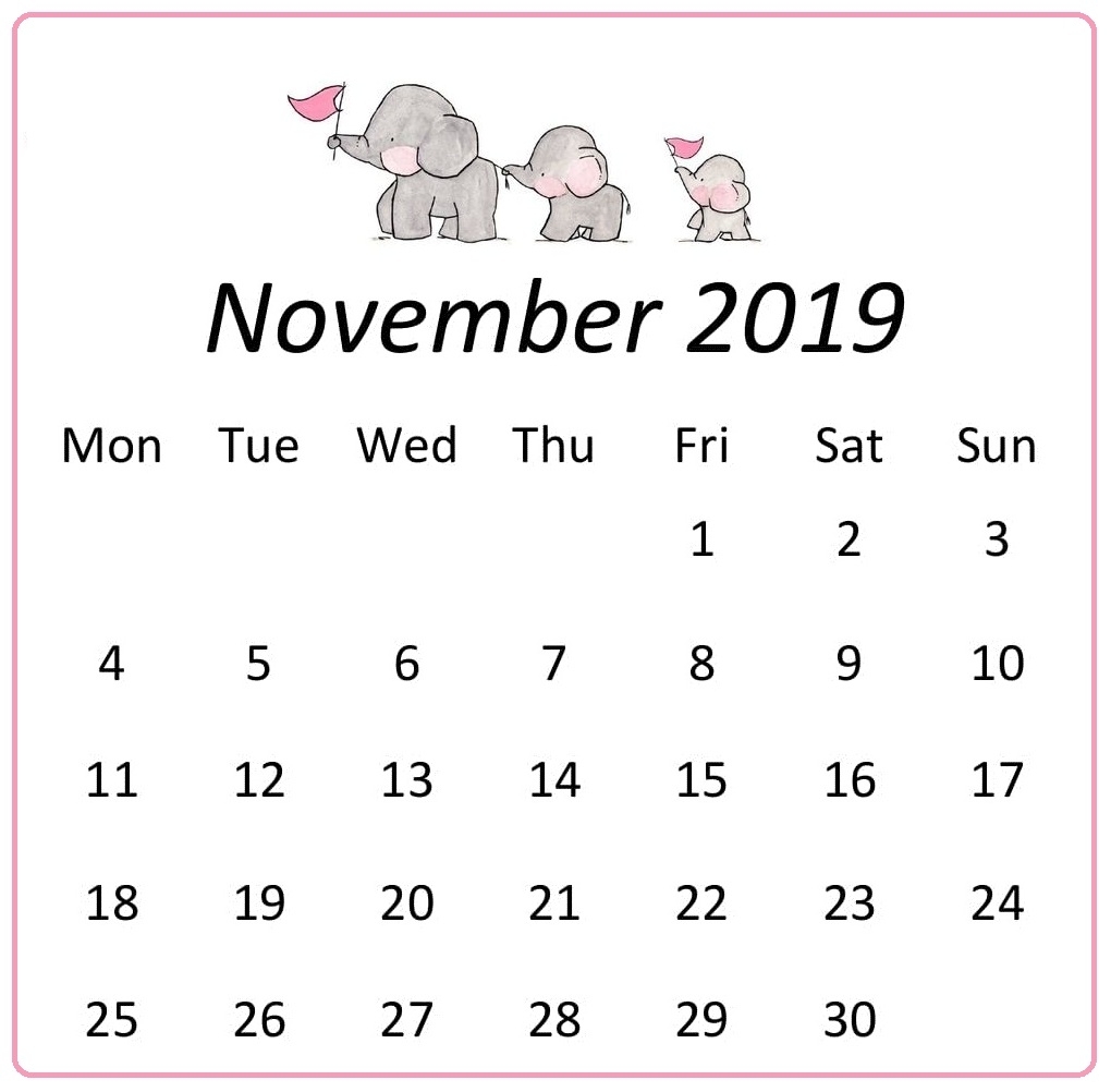 Cute November 2019 Calendar Wall, Desk Template – Free