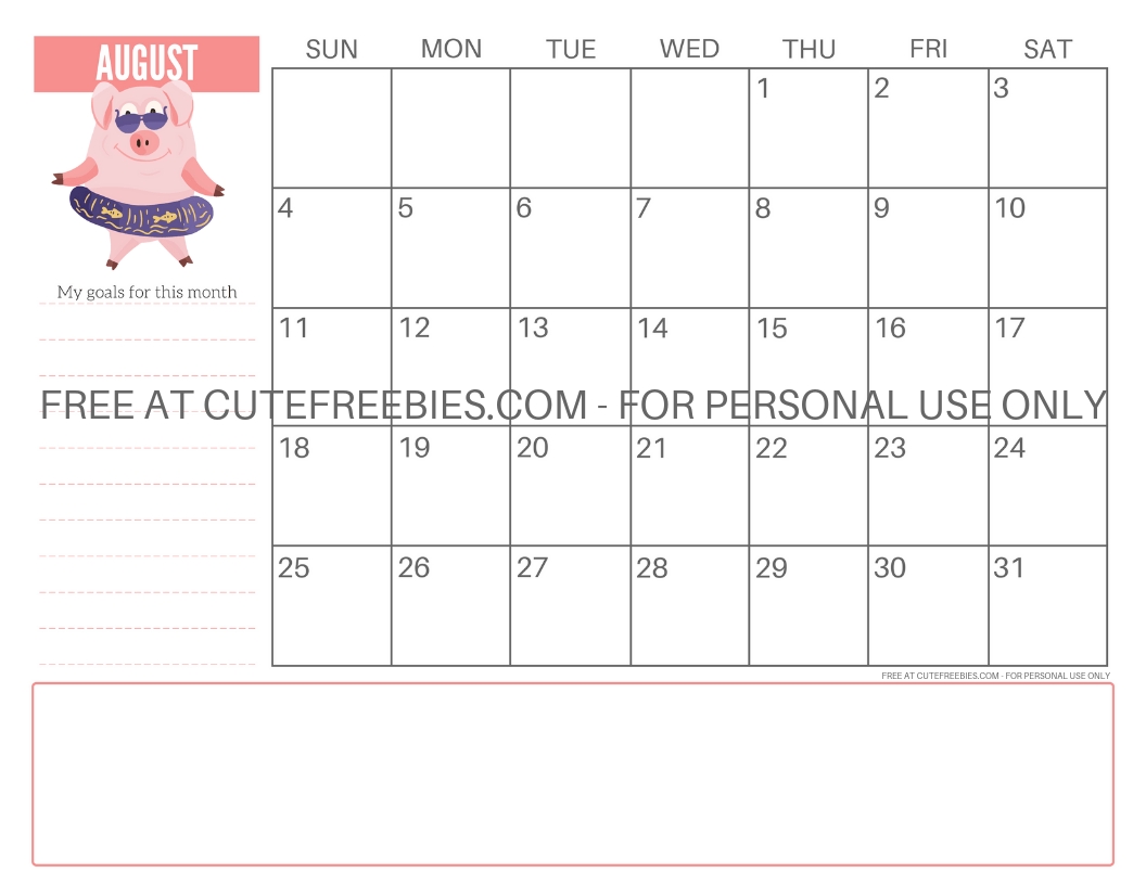 Cute Pig Calendar For 2019 | Rowzee | Free Monthly Calendar
