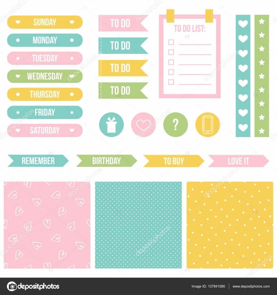 Cute Sticker Design Printable | Set, Collection Of Cute