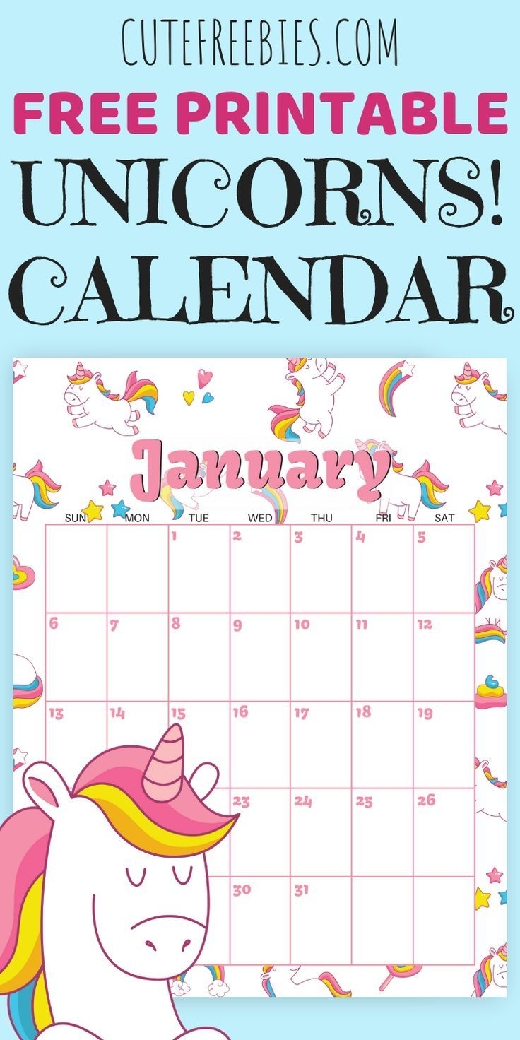 Cute Unicorn 2019 2020 Calendar - Free Printable | Free
