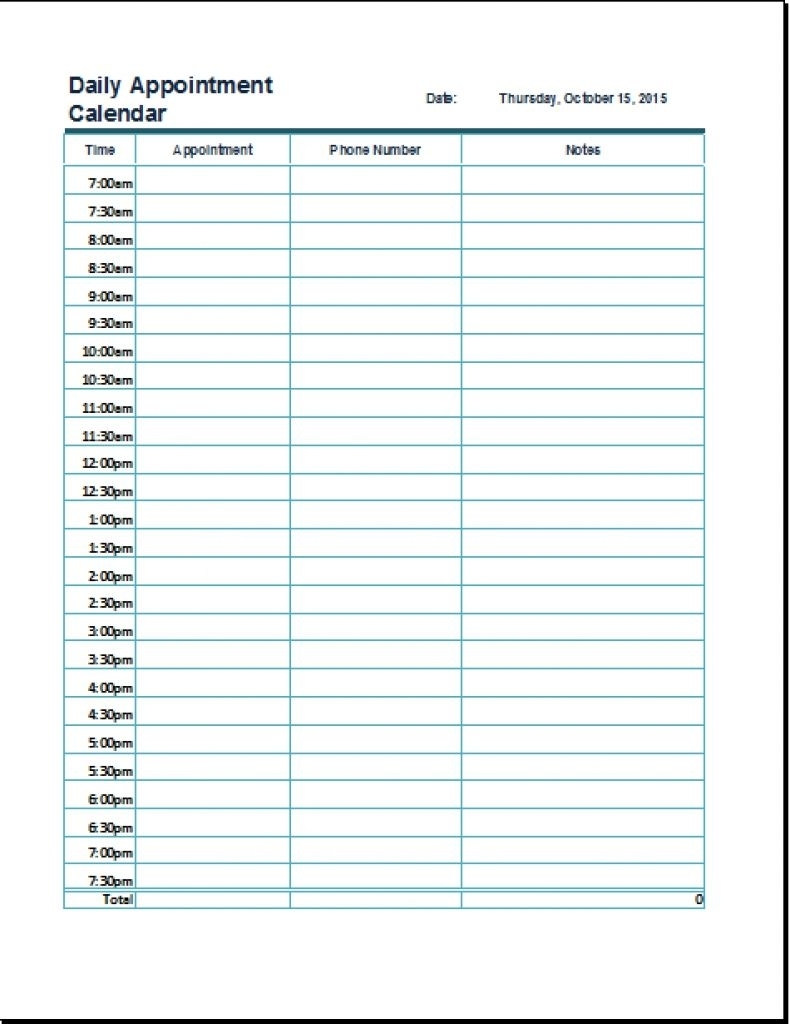 Daily Appointment Calendar Printable Free | Printable Online