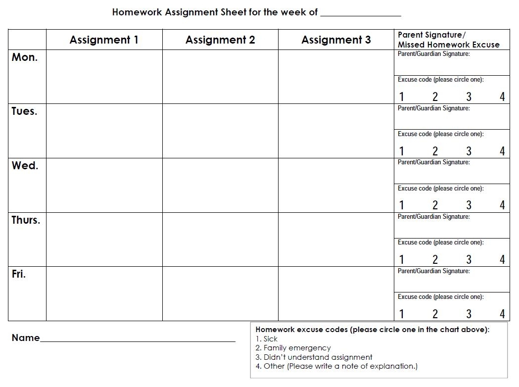 Daily Homework Calendar Template | Sample Customer Service