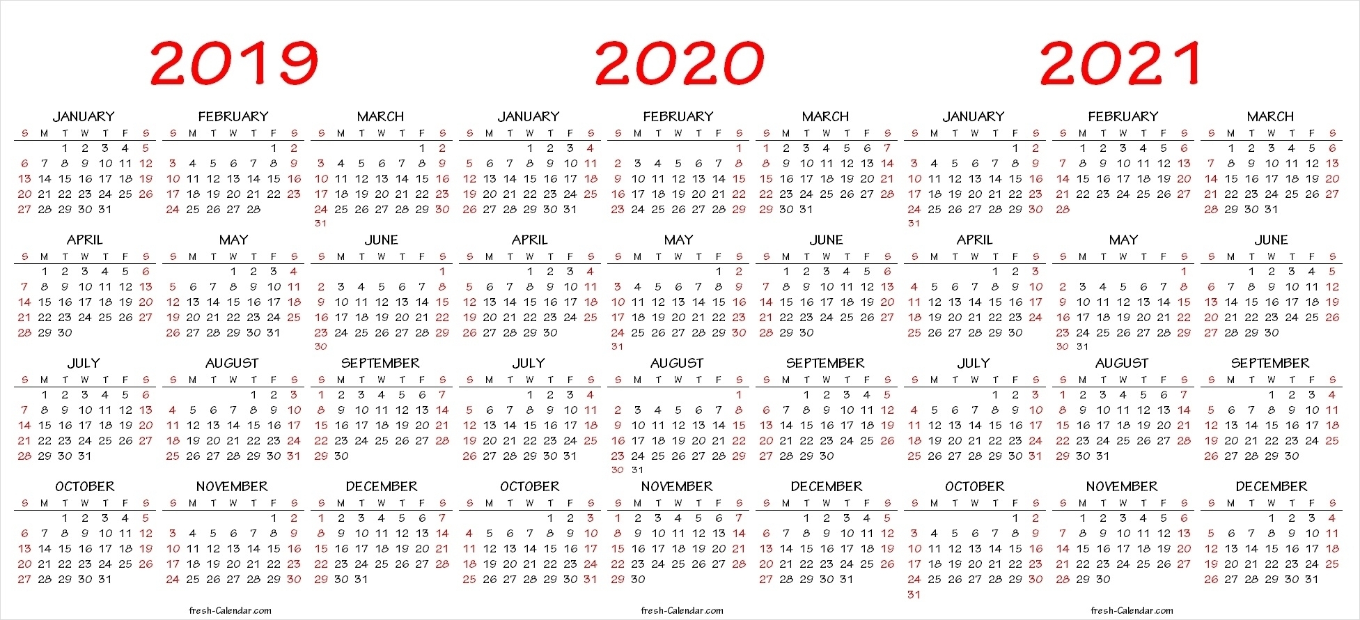 Dandy 3 Year Printable Calendar 2019 To 2021 : Mini Calendar