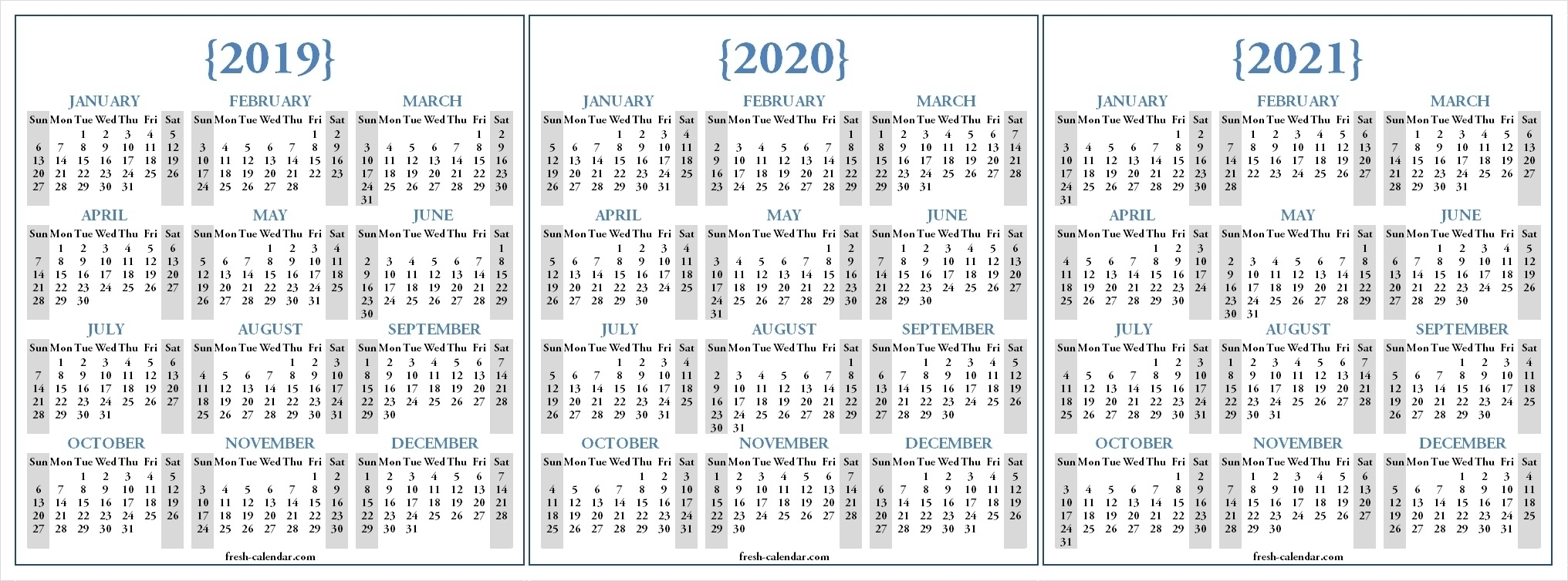 Dandy 3 Year Printable Calendar 2019 To 2021 : Mini Calendar