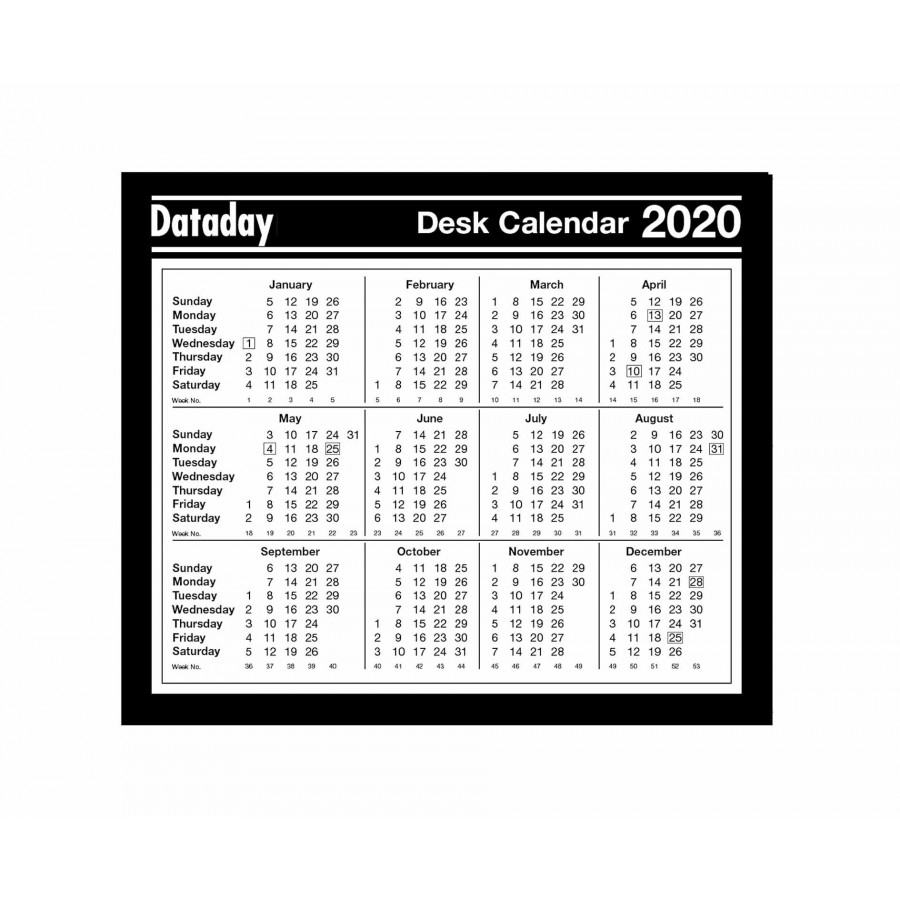 Dataday Desk Calendar Year To View 2020