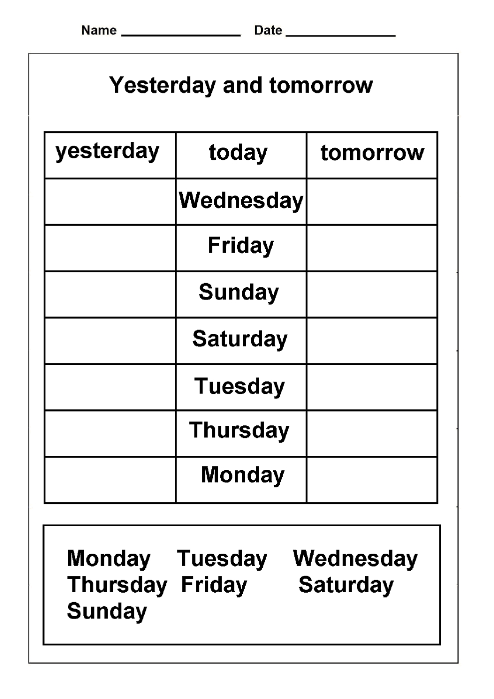 Days Of The Week Activities Practice | School Worksheets