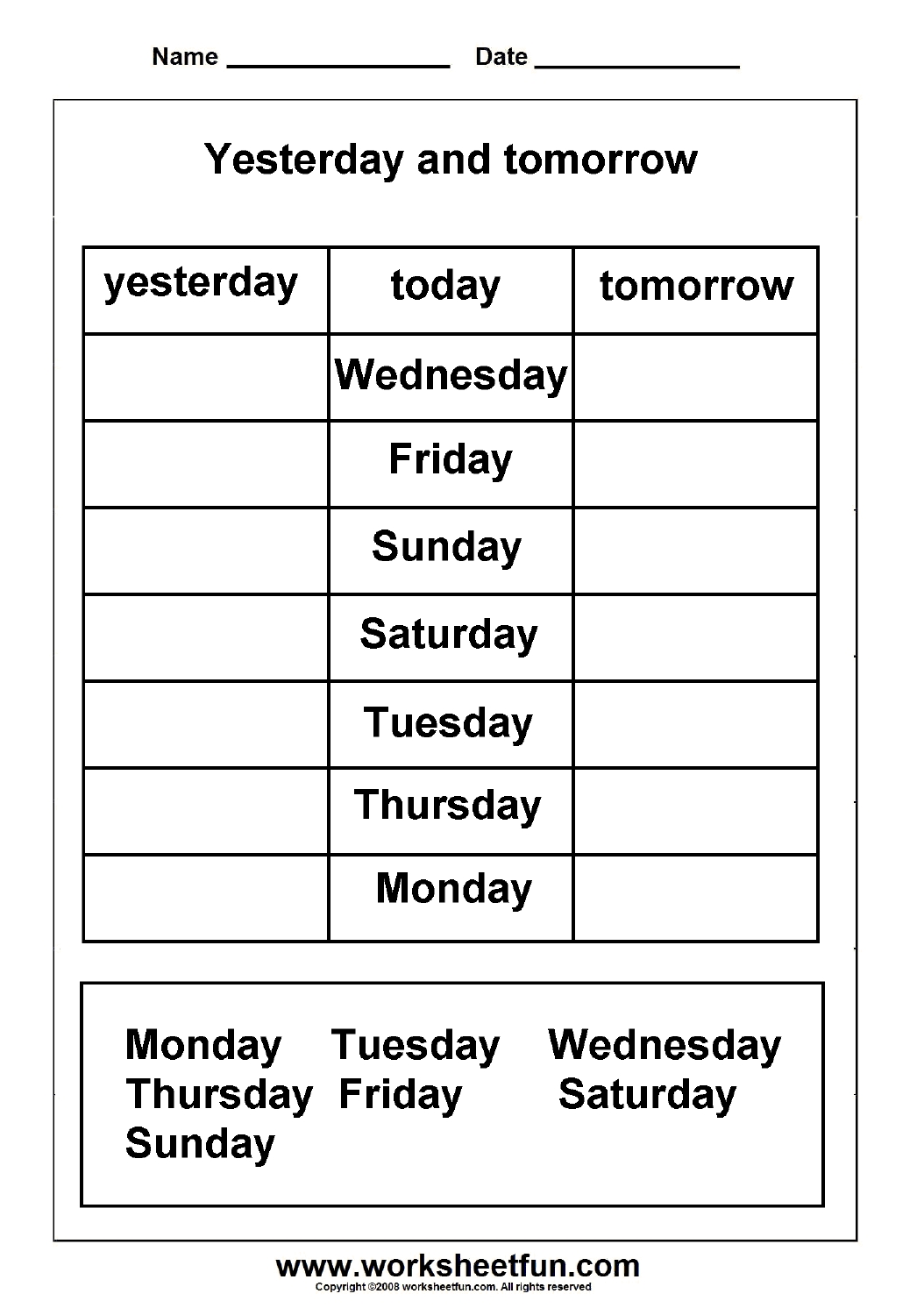 Days Of The Week - Yesterday And Tomorrow | School