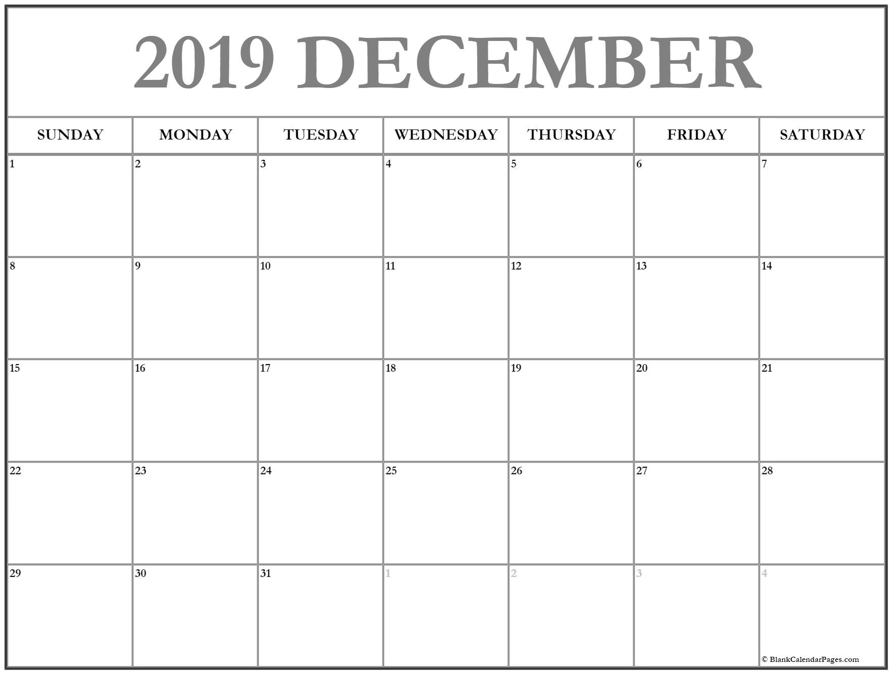 December 2019 Calendar | Free Printable Monthly Calendars