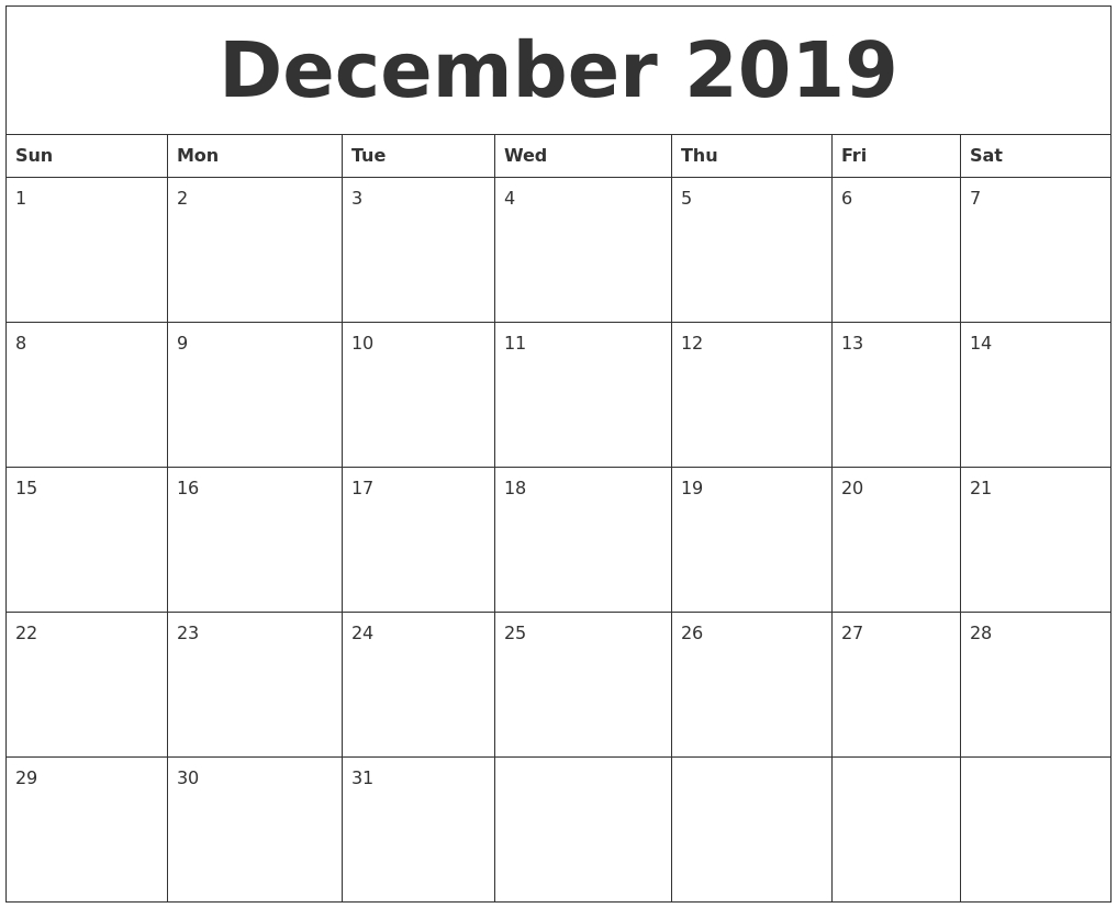 December 2019 Calendar, January 2020 Printable Calendar