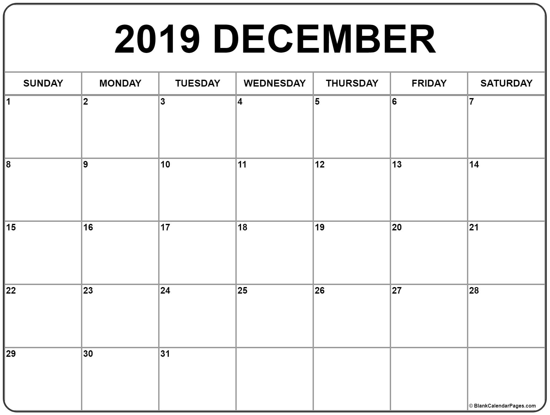 December 2019 Printable Calendar - Free Blank Templates