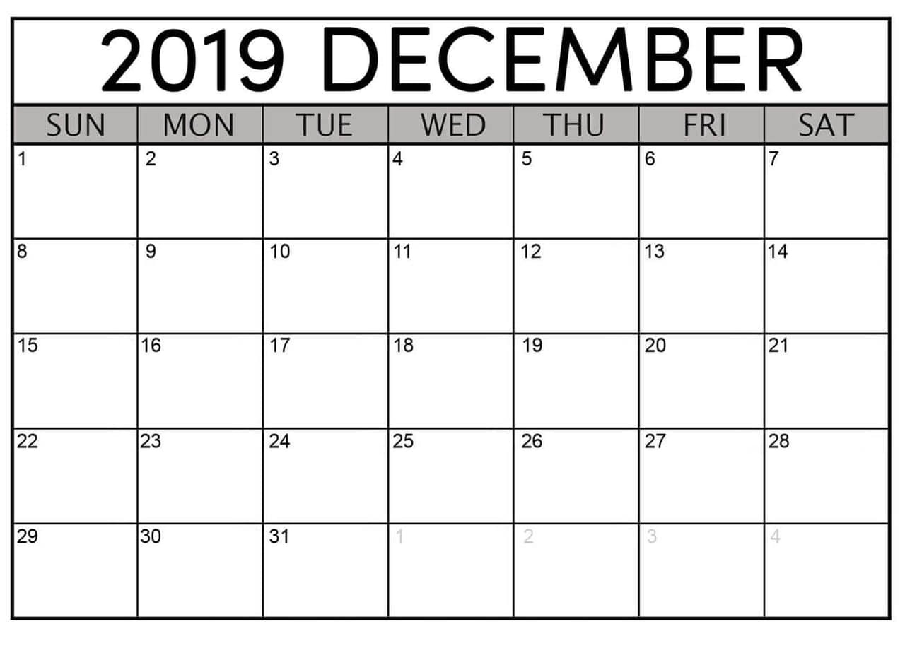 December 2019 Printable Calendar Free Download - Latest