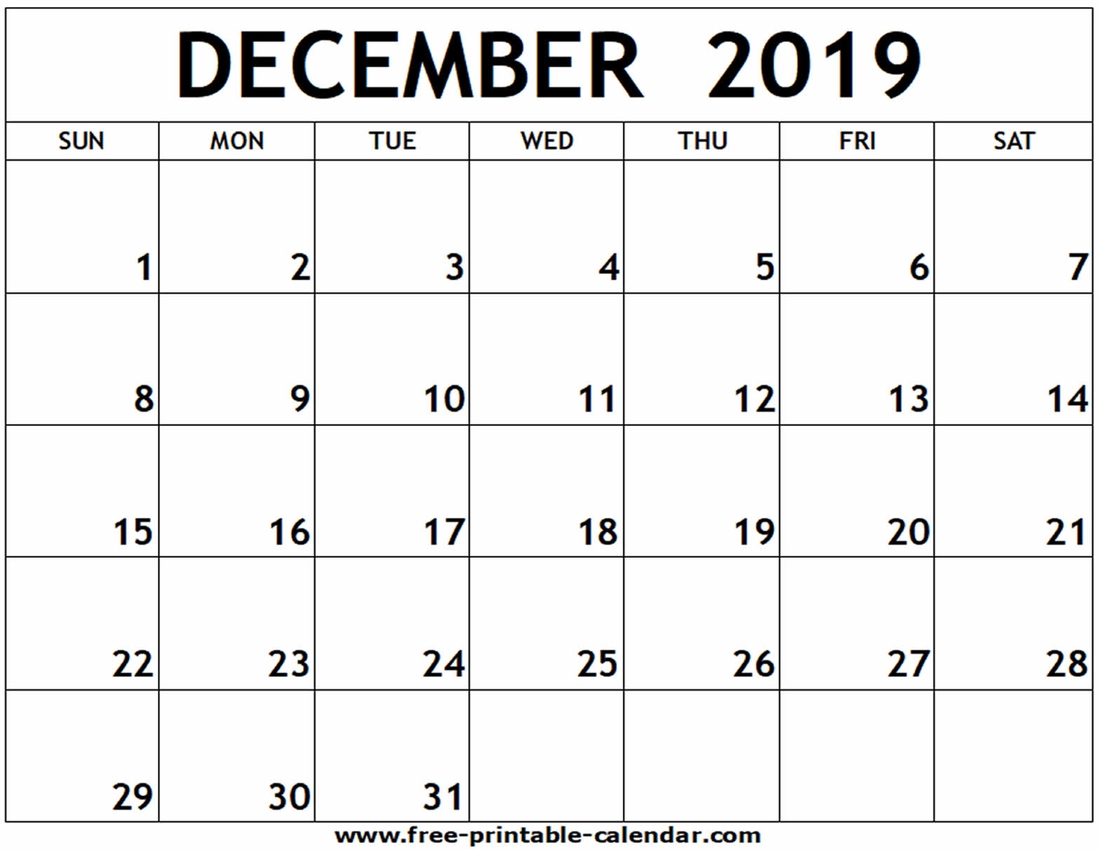 December 2019 Printable Calendar - Free-Printable-Calendar