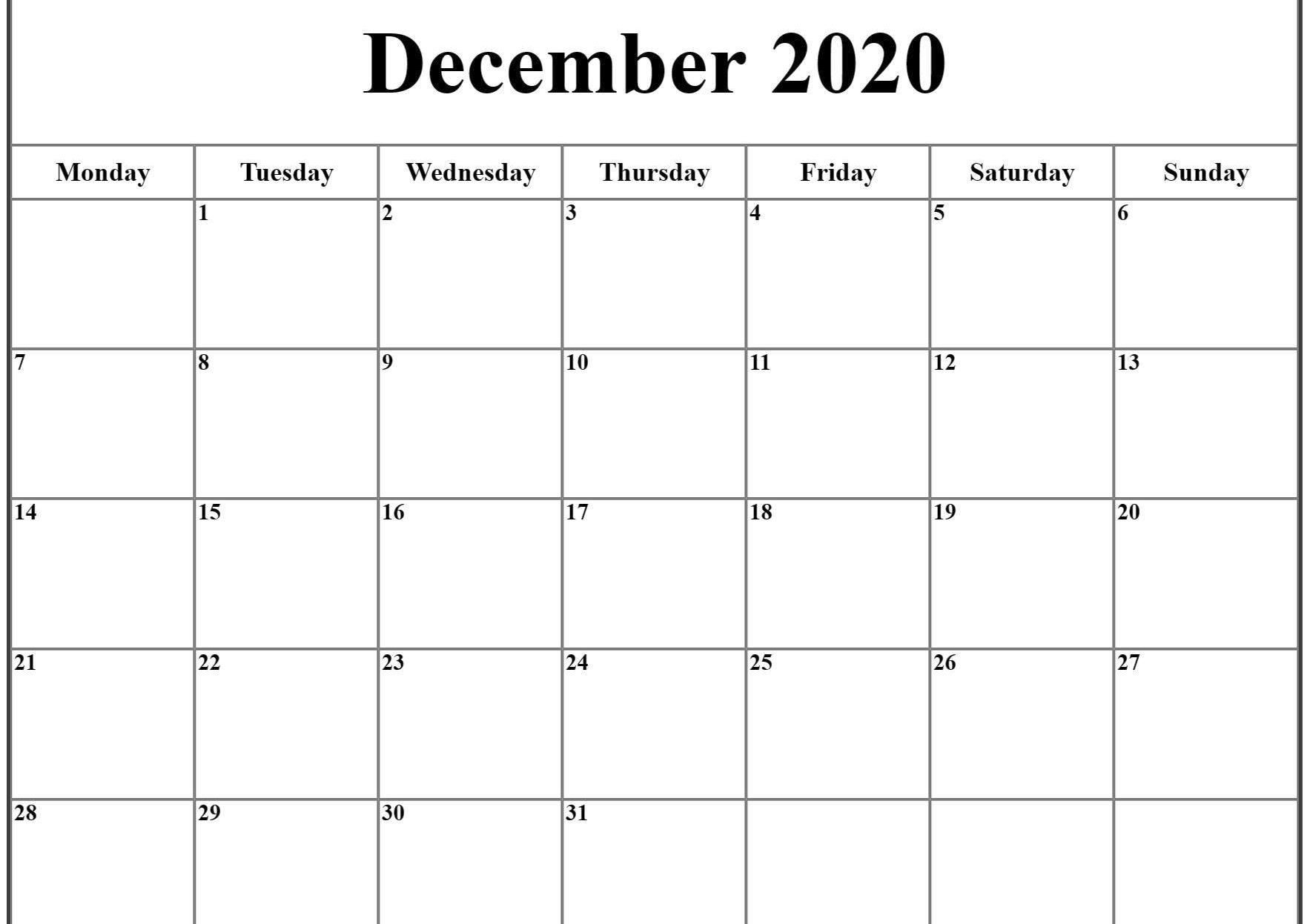 December 2020 Calendar Excel | Printable Calendar Template