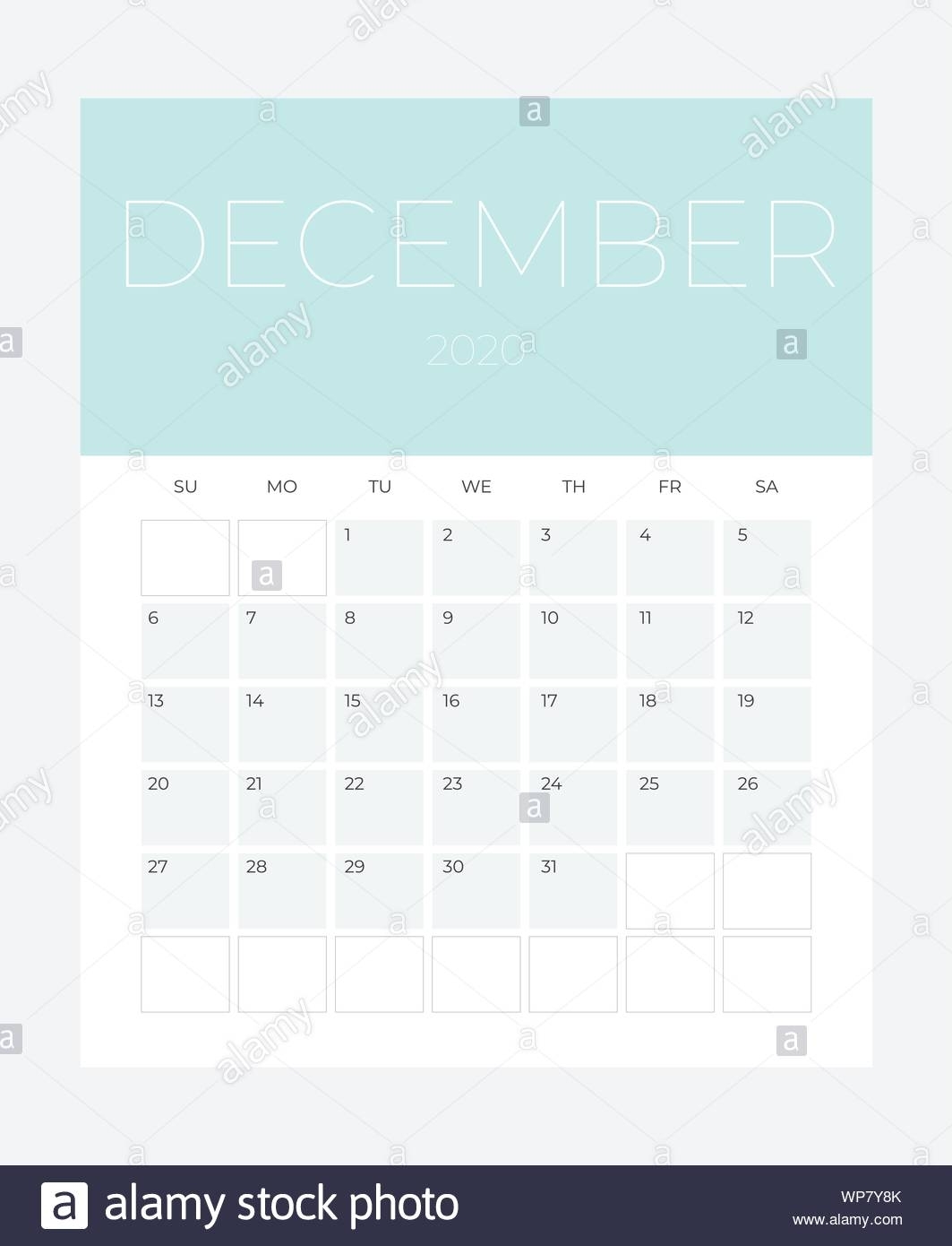 December - 2020 Calendar - Illustration. Template. Mock Up