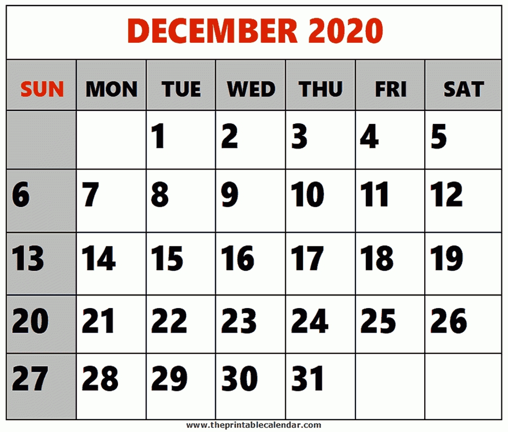 December 2020 Printable Calendars