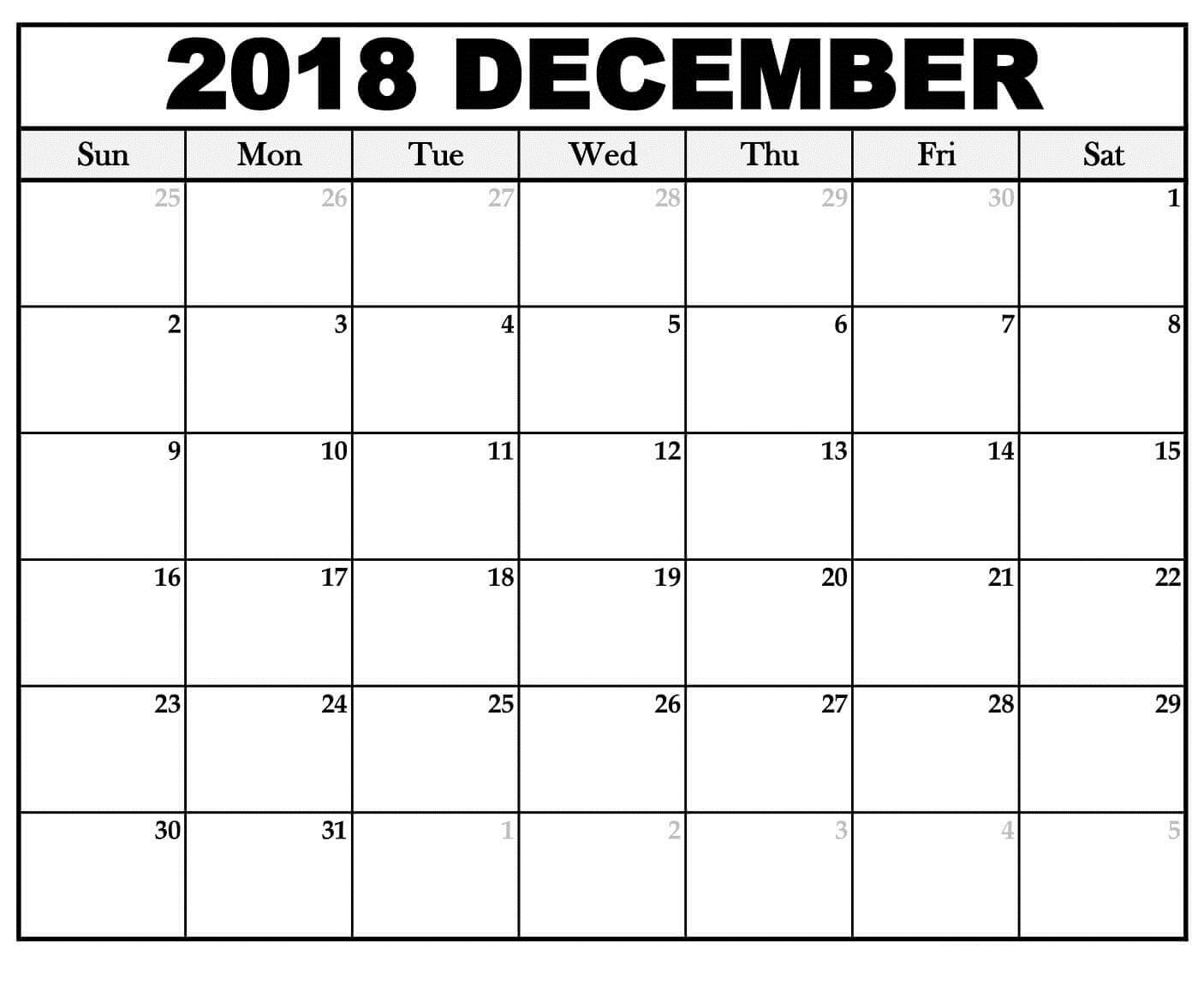 December Calendar 2018 For #landscape | Calendar 2019