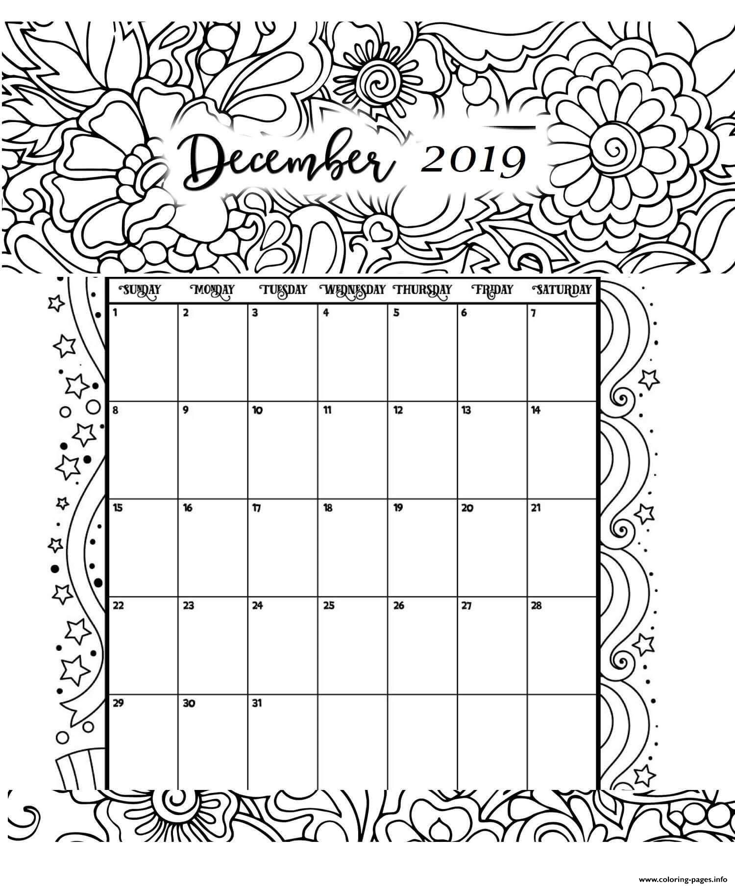 December Calendar 2019 Coloring Pages Printable