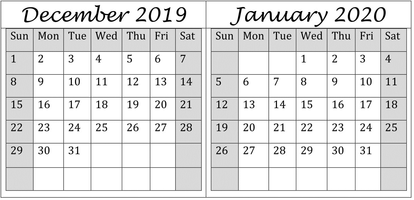 December January 2020 Calendar Printable Sheet - Album On Imgur