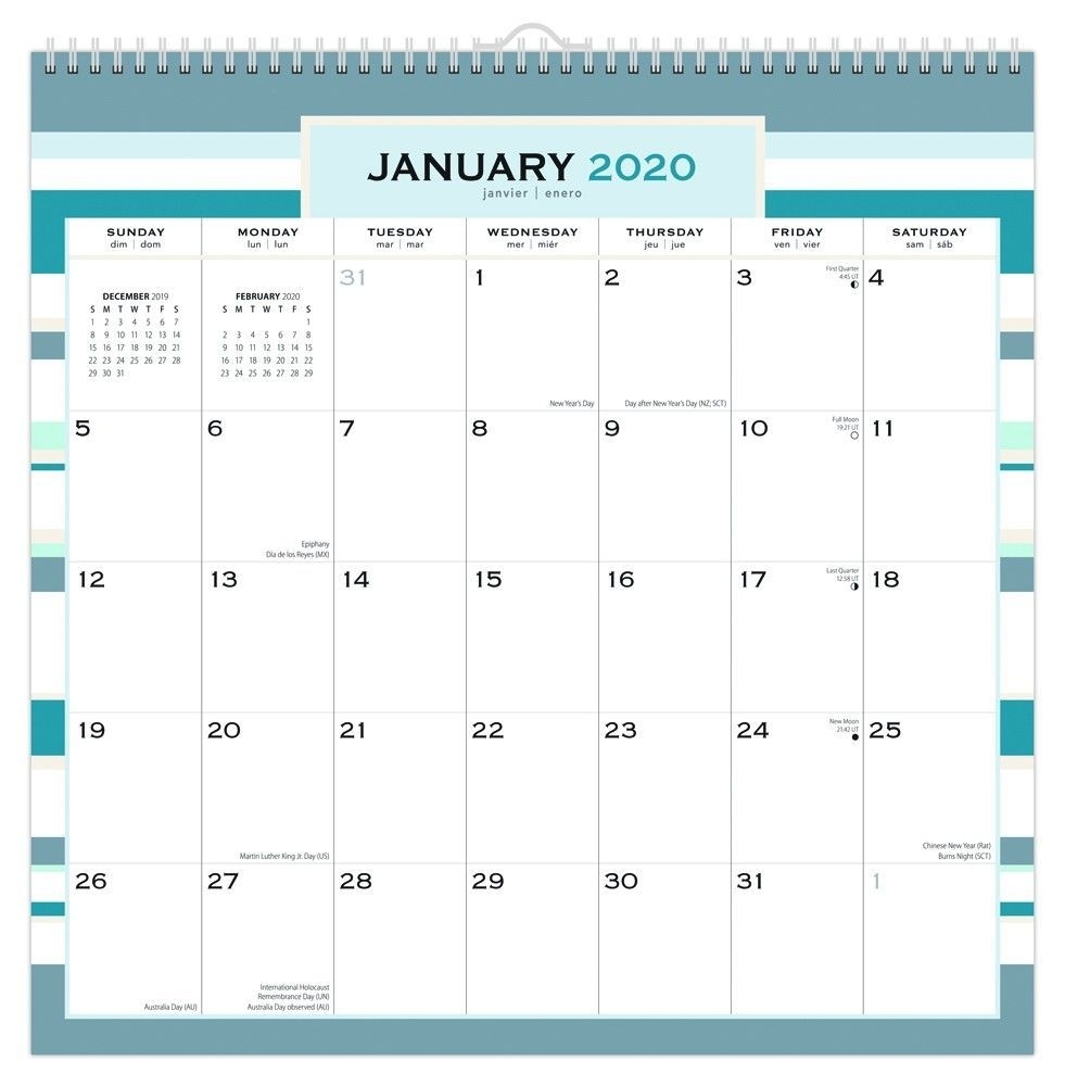 Design B 2020 12 X 12 Inch Monthly Square Wire-O Calendar