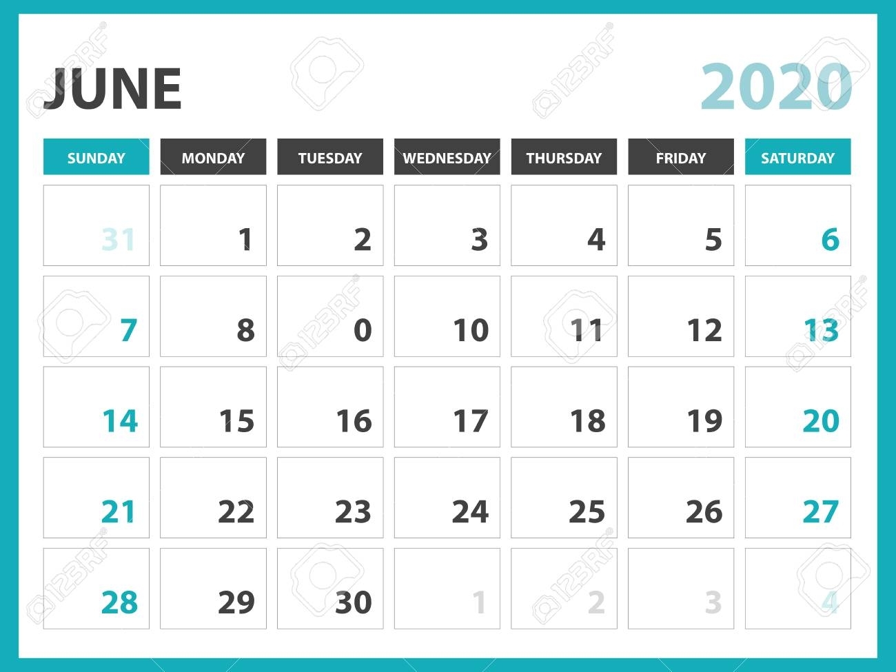 Desk Calendar Layout Size 8 X 6 Inch, June 2020 Calendar Template,..