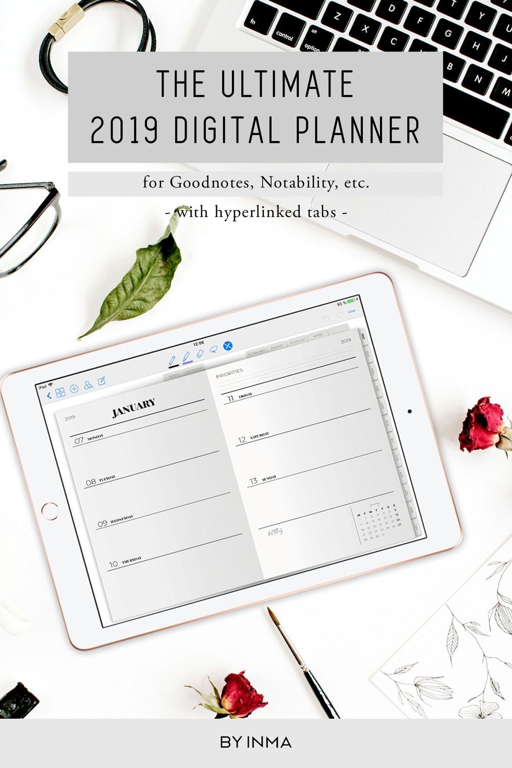 Digital Planner Minimalist, Goodnotes Template, 2019 Planner