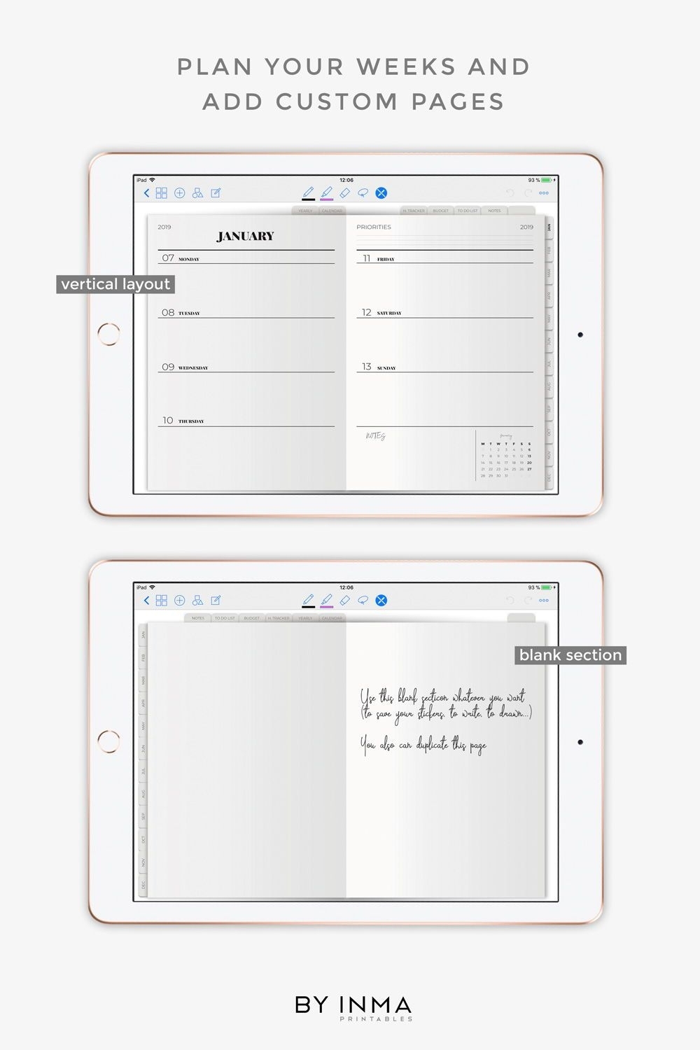 Digital Planner Minimalist, Goodnotes Template, 2019 Planner