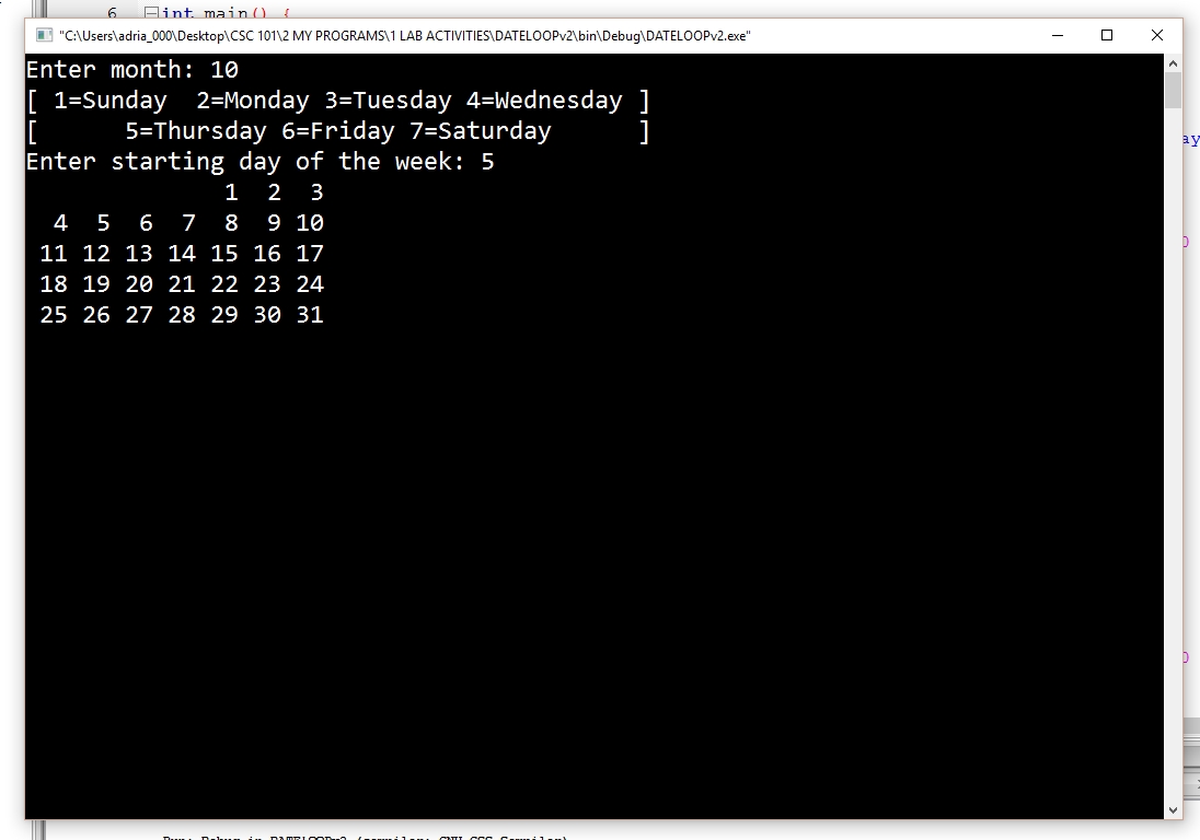 Display Calendar Using A Loop - Code Review Stack Exchange