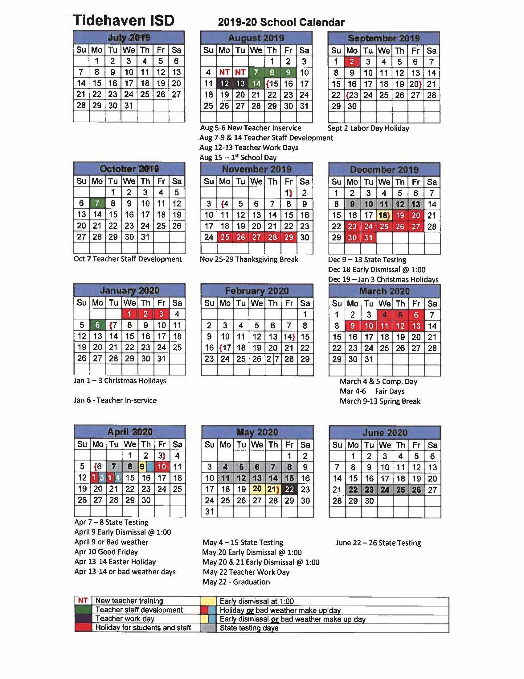 District Calendar - Tidehaven Isd