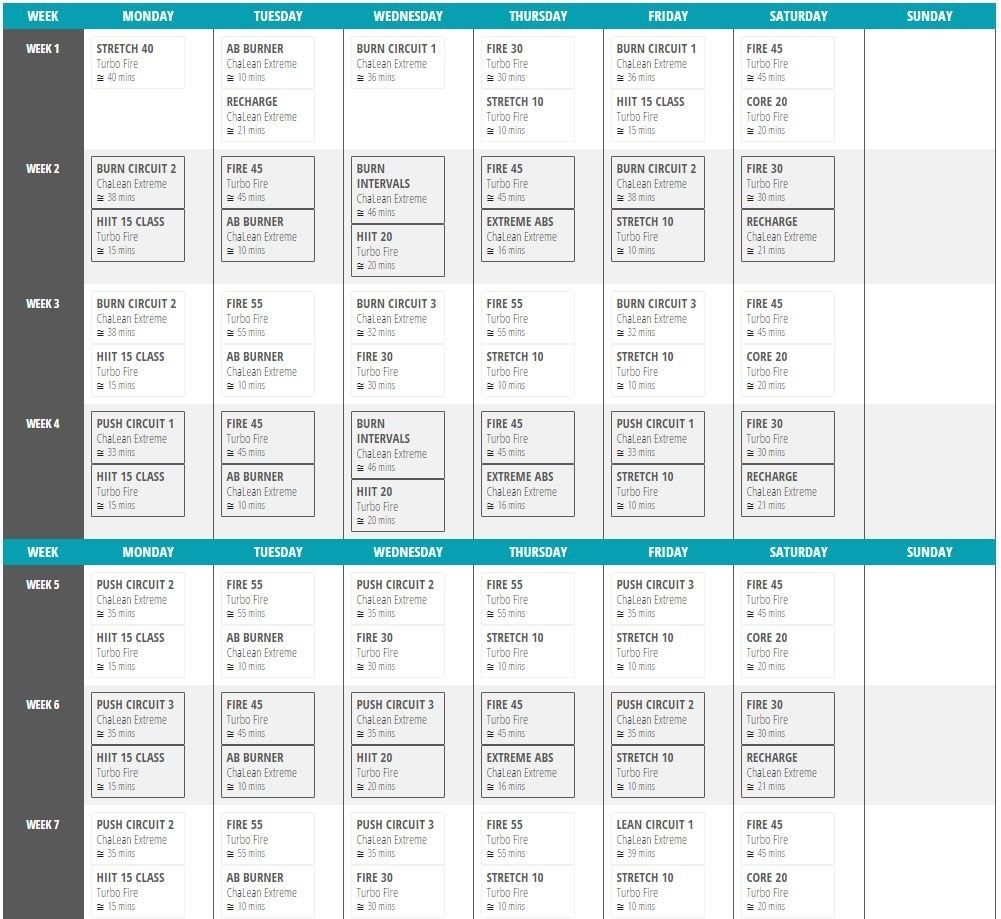 Doubles - Chalean Extreme Turbo Fire Hybrid Schedule Weeks 1