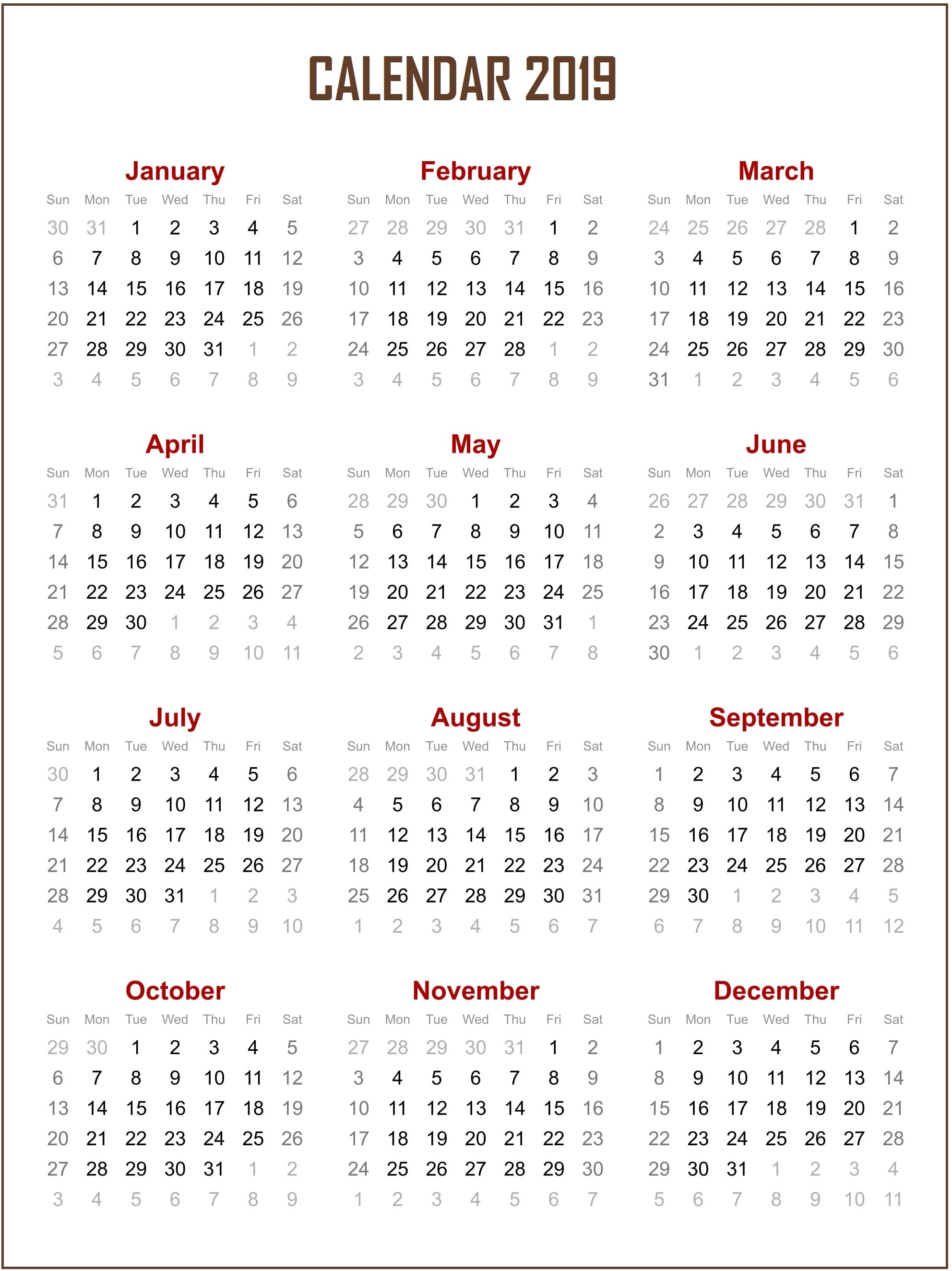 Download 2019 Yearly Calendar - Free August 2019 Calendar
