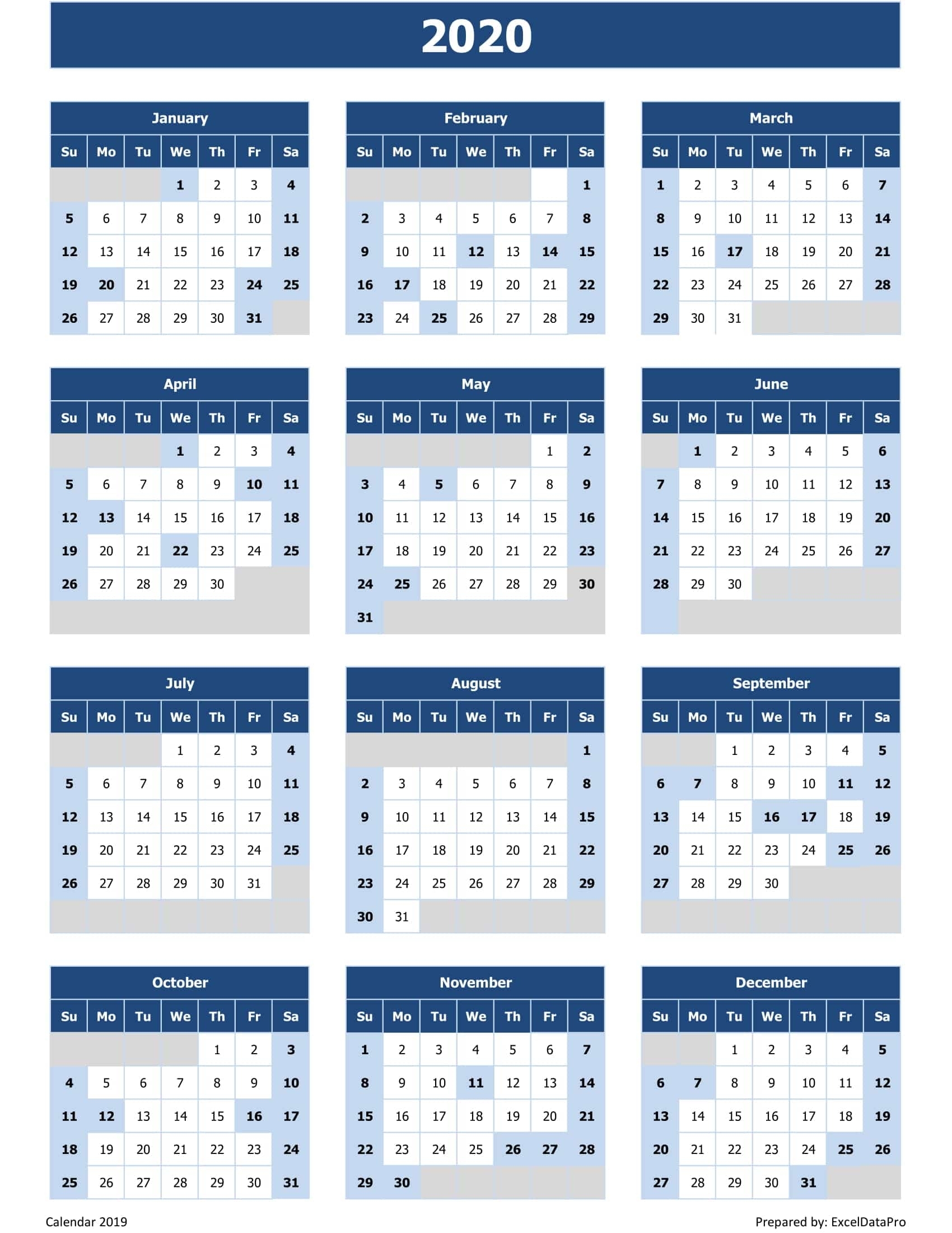 year calendar excel 2020 month calendar printable