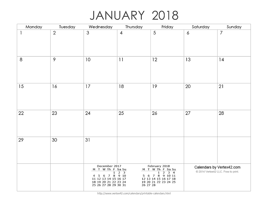 Download A Free Printable Ink Saver 2018 Calendar From