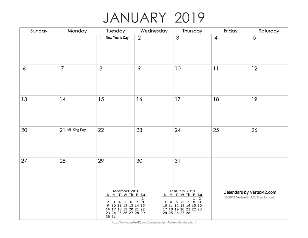 Download A Free Printable Ink Saver 2019 Calendar From