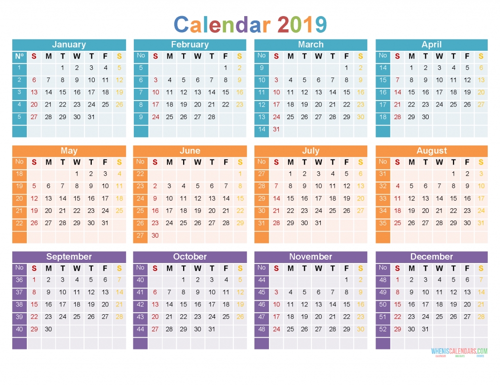 Download Printable 2019 Yearly Calendar Tempalte [Us Edition
