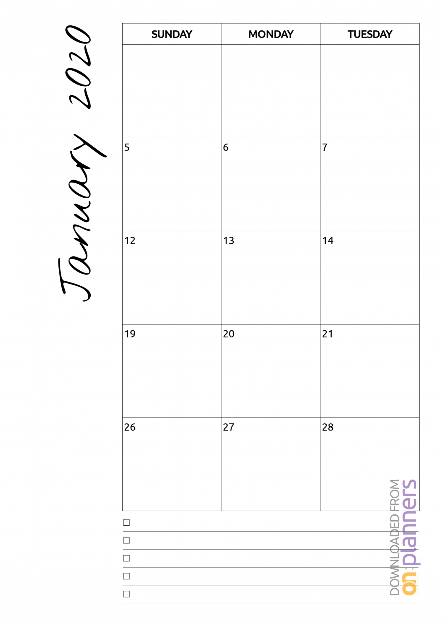 Download Printable Monthly Calendar With Notes Pdf