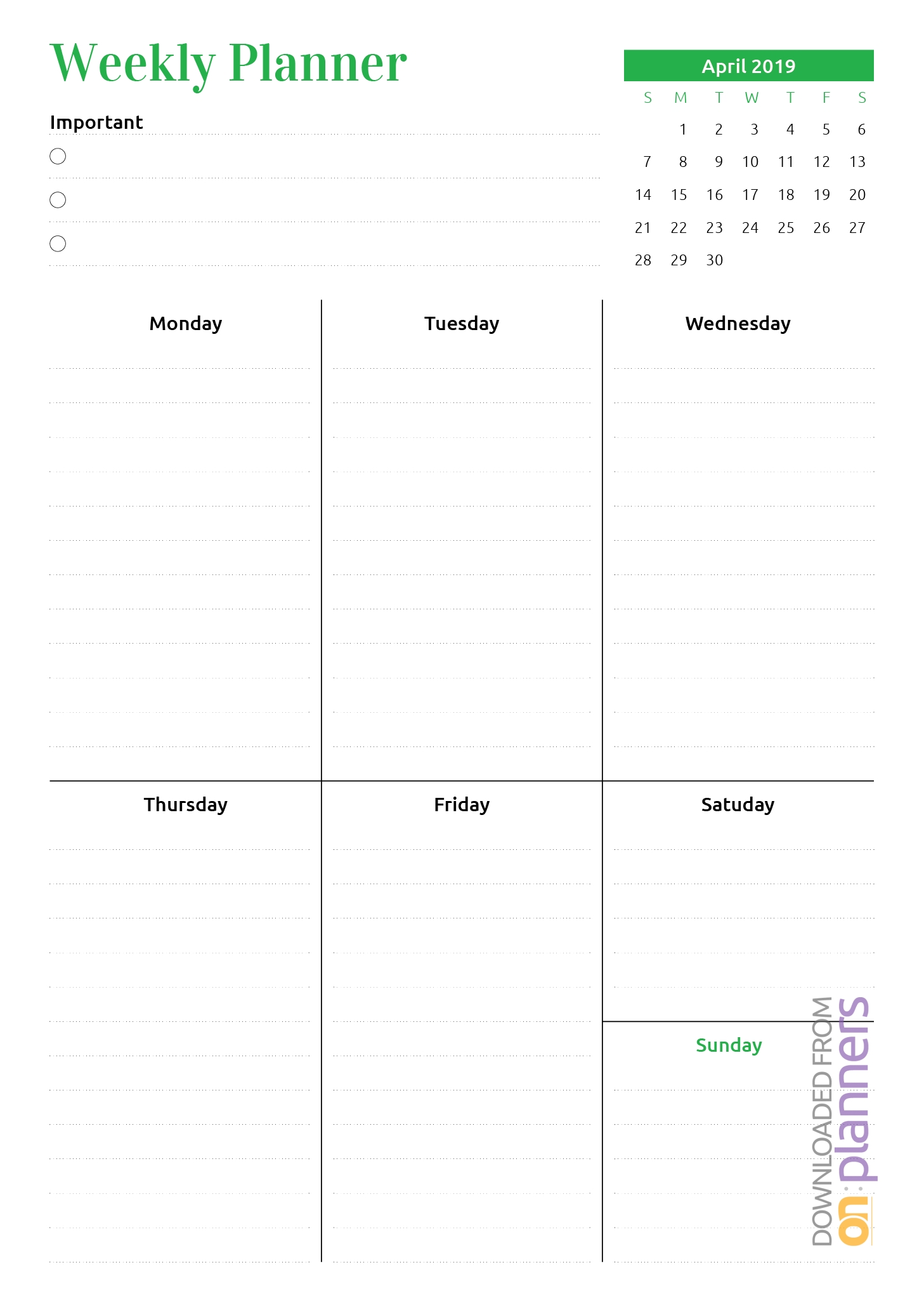 Download Printable Week At A Glance Planner With Calendar Pdf