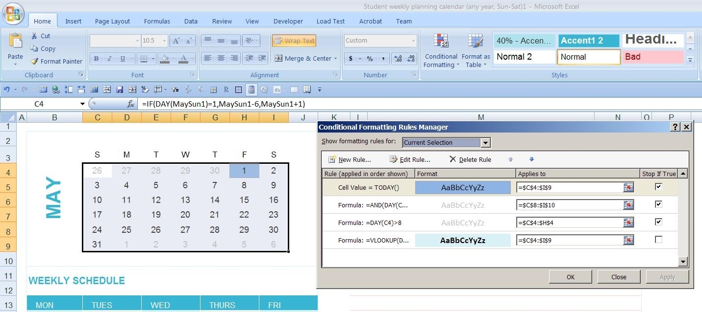 Dynamic Monthly Excel Calendar - Super User