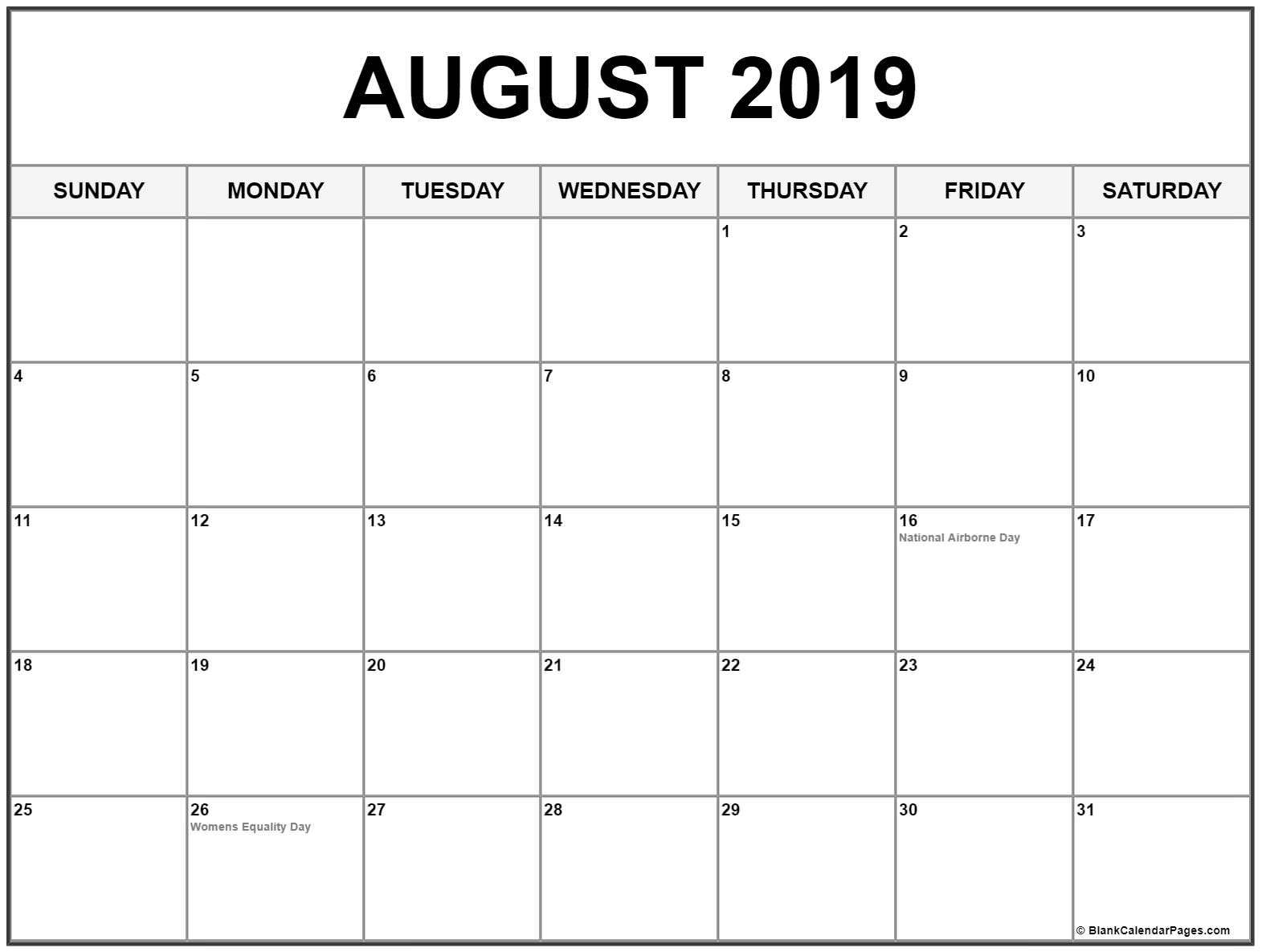 ✅ Blank August 2019 Calendar Printable Free Download