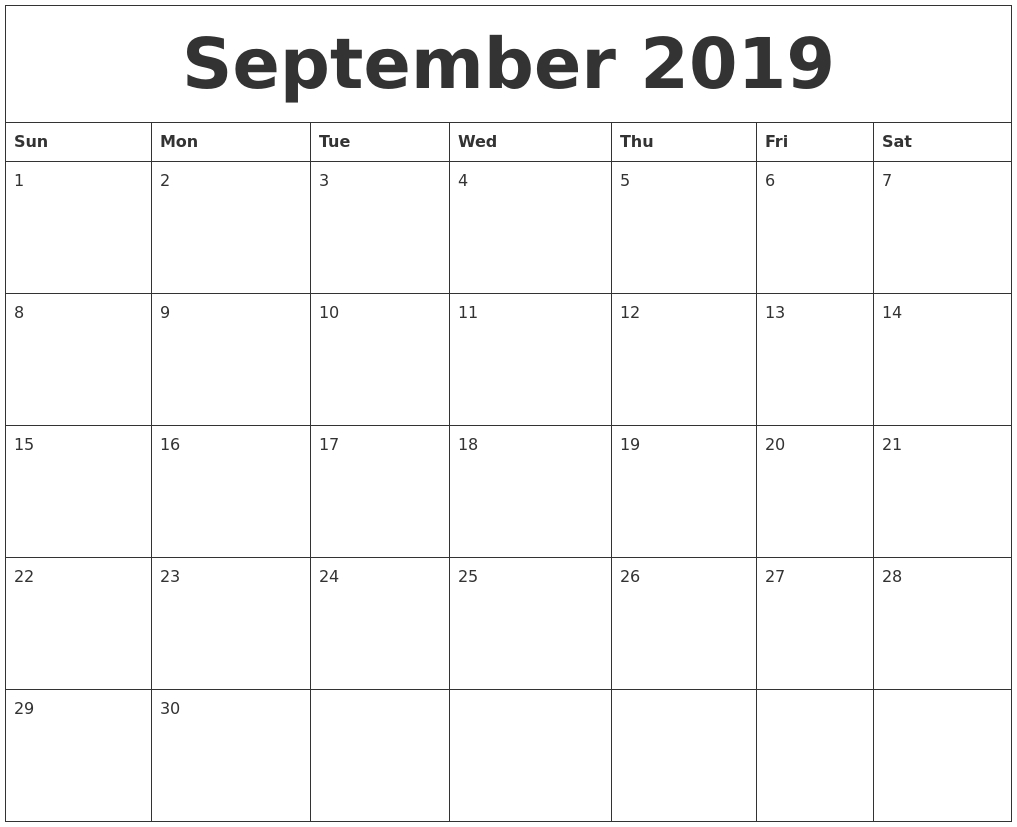 ✅ Free Printable September 2019 Calendar Page Pdf Word