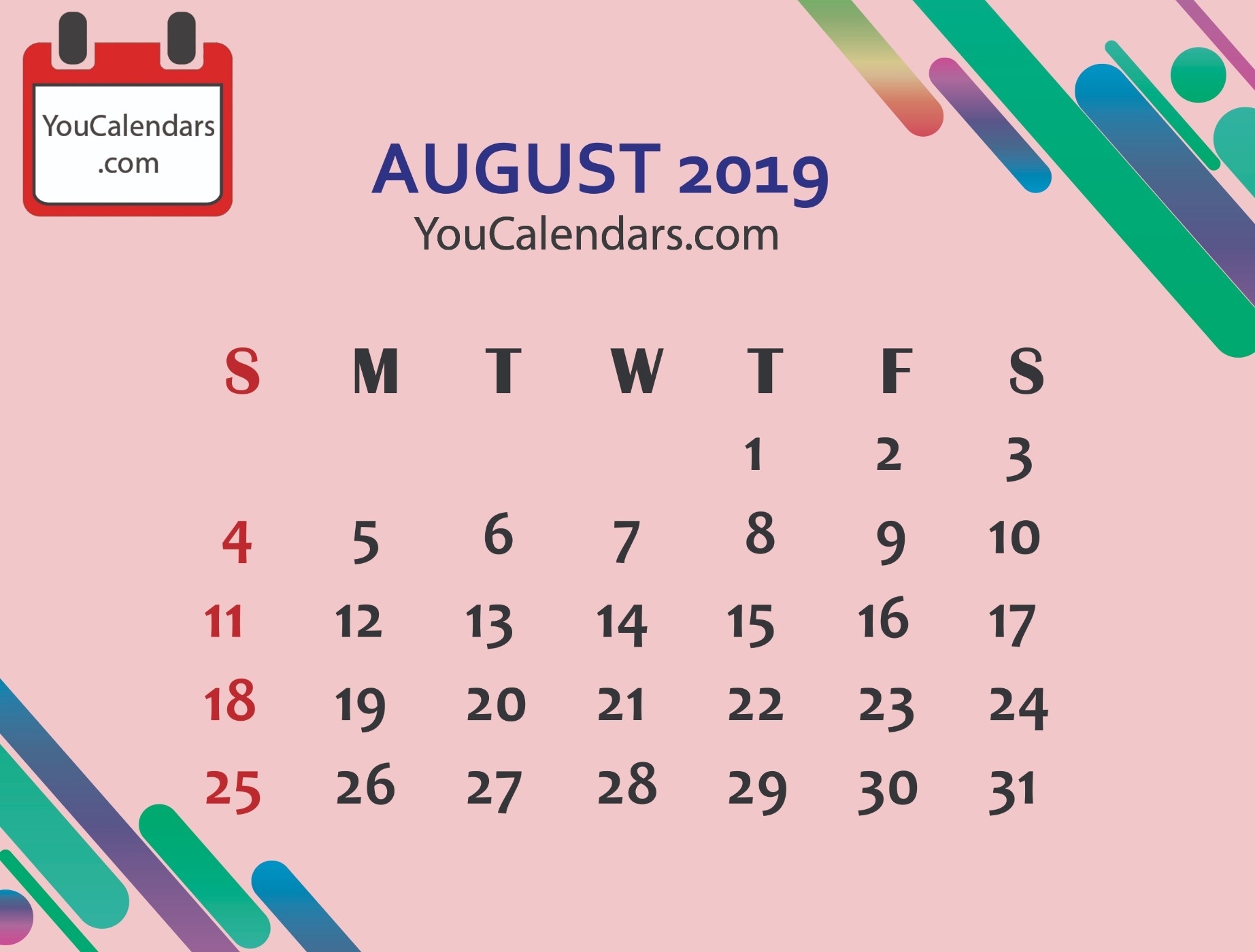 ✅Free August 2019 Calendar Printable Template - You Calendars