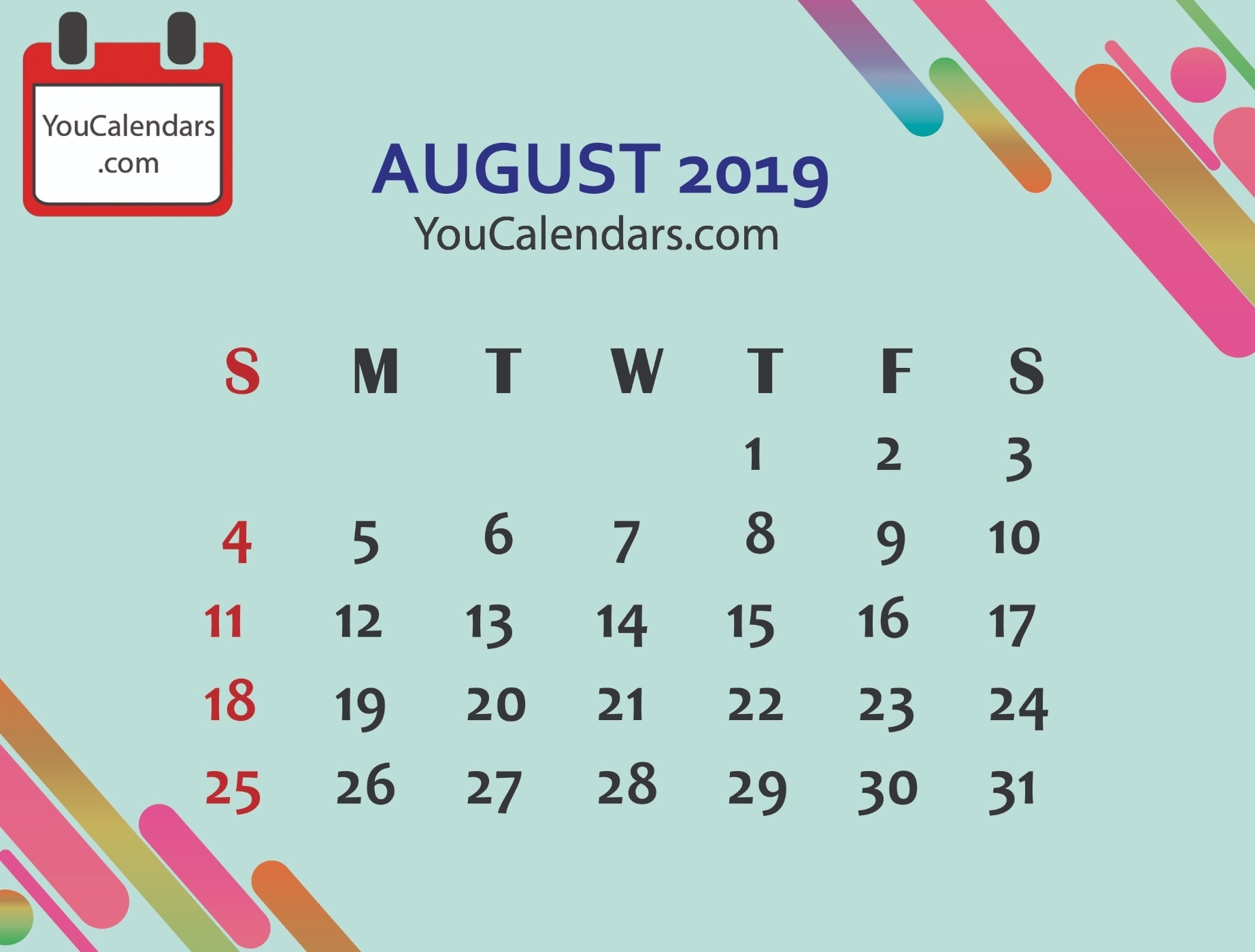 ✅Free August 2019 Calendar Printable Template - You Calendars