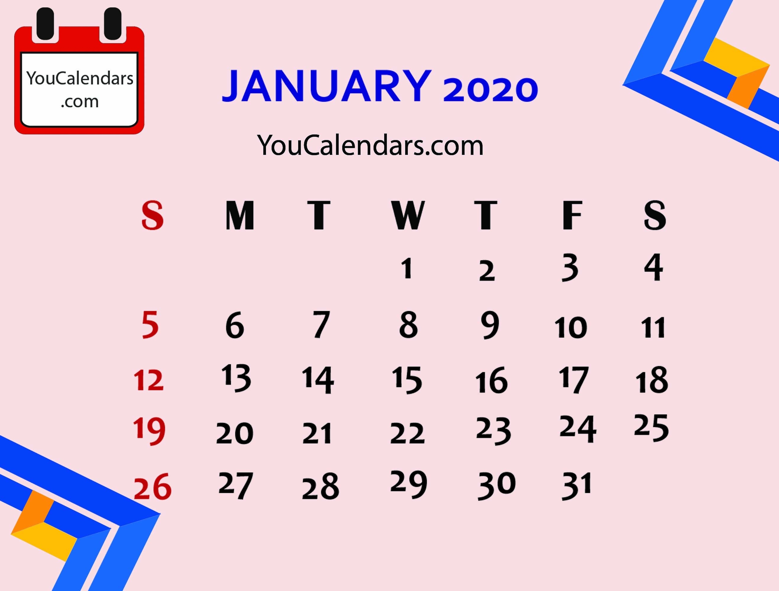 ✅Free January 2020 Calendar Printable Template - You Calendars