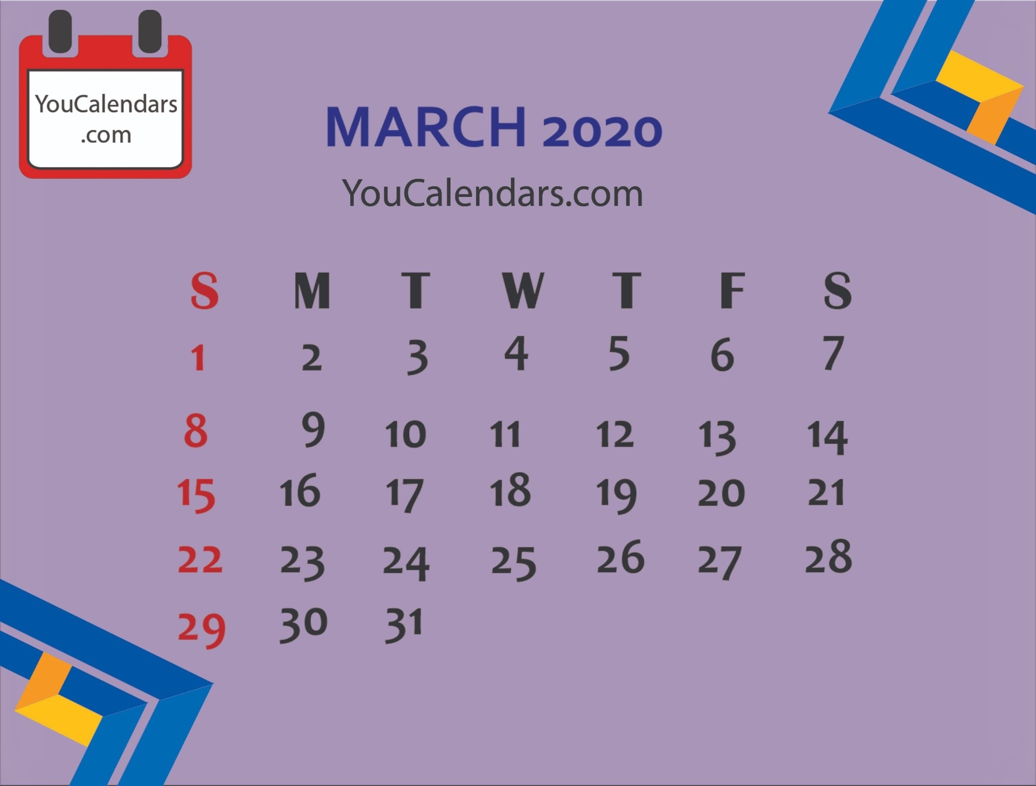 ✅Free March 2020 Calendar Printable Template - You Calendars