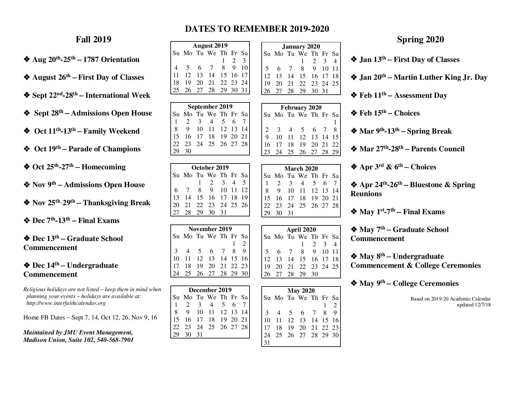 ✅Jmu Academic Calendar 2019-2020 Important Dates - You