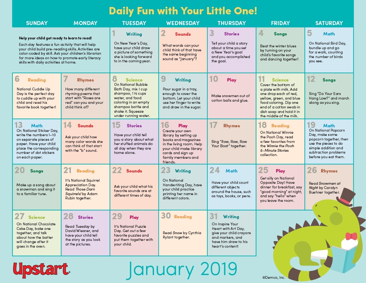 Early Literacy Activities Calendar January 2019: Crafts