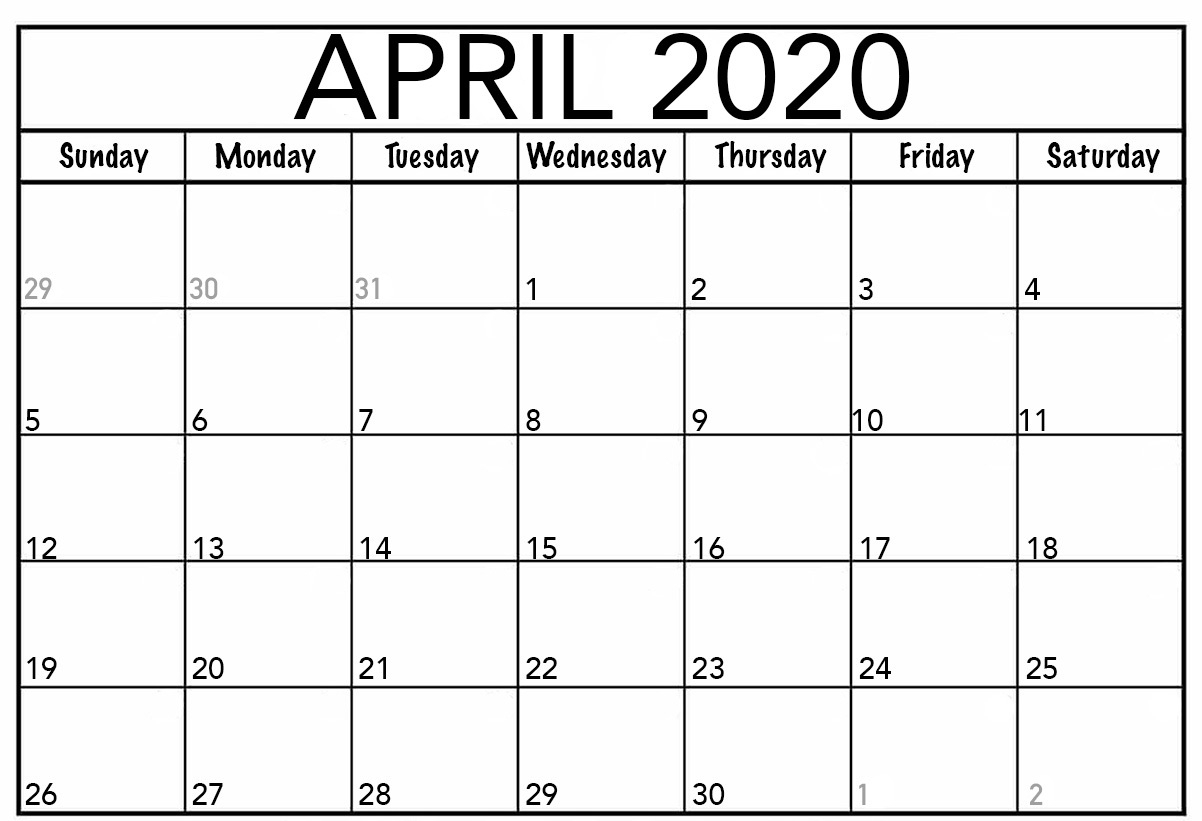 Editable April 2020 Calendar Printable Template With Holidays