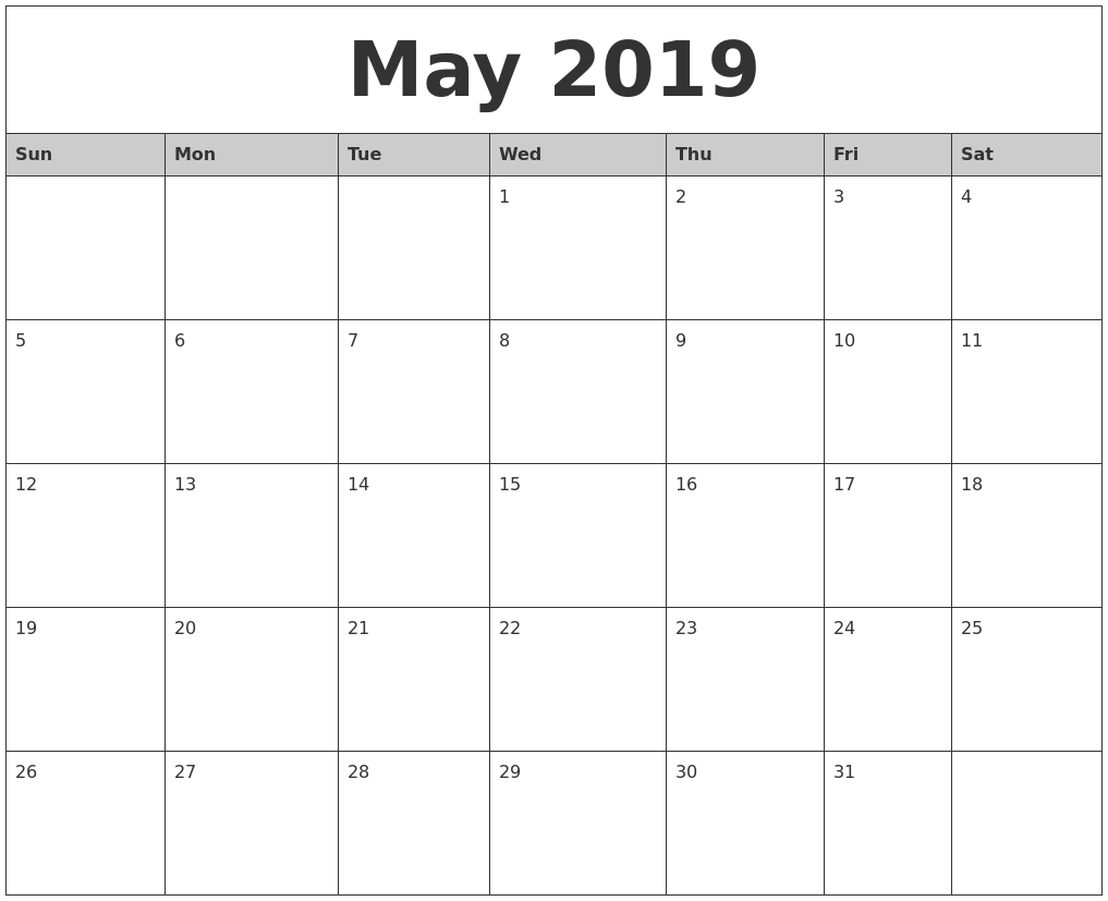 Editable May 2019 Calendar Word #may2019 #2019Calendar