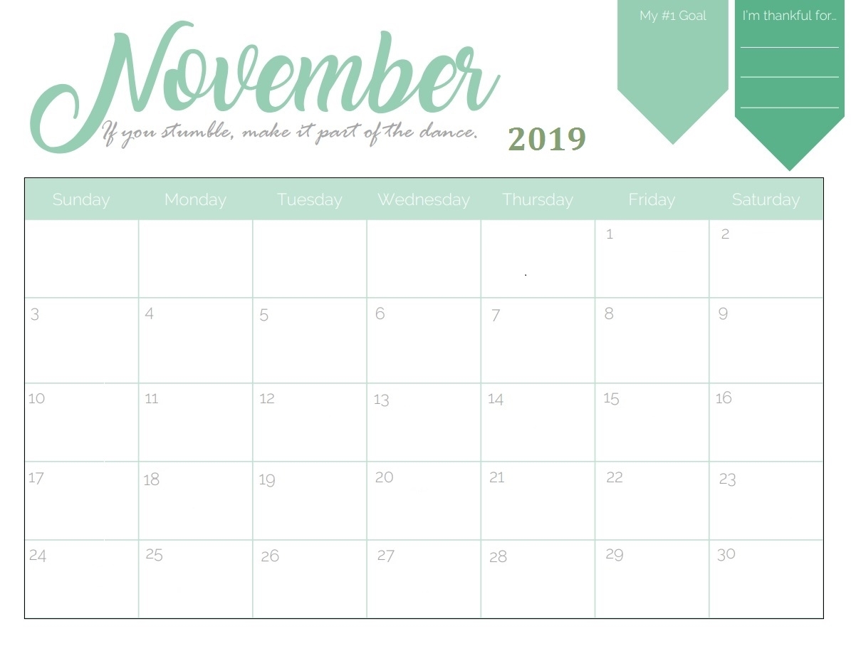 Editable November 2019 Printable Calendar - Word, Pdf, Excel