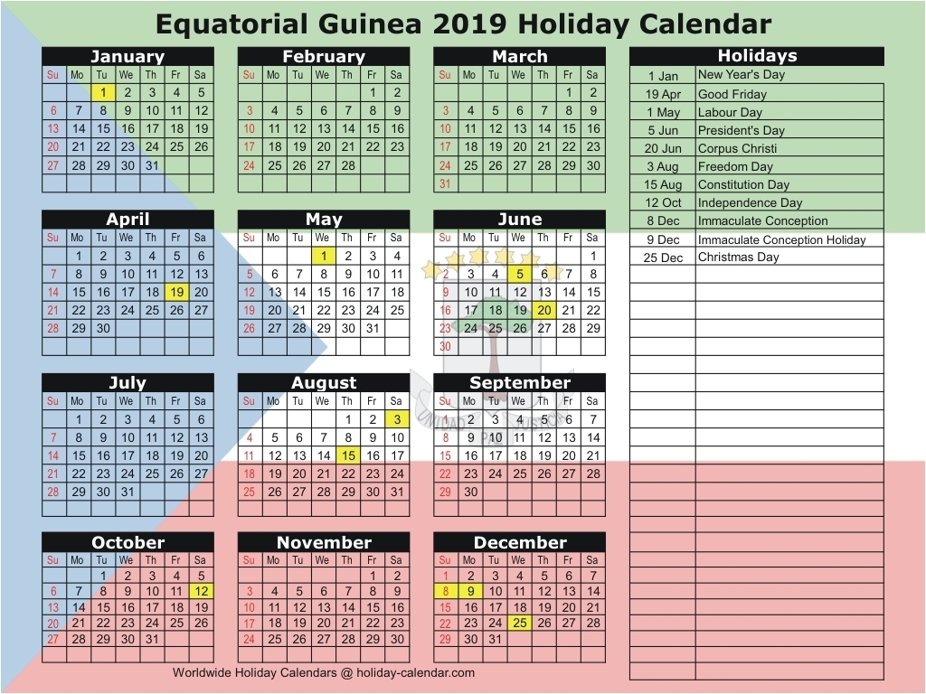 Equatorial Guinea 2019 / 2020 Holiday Calendar