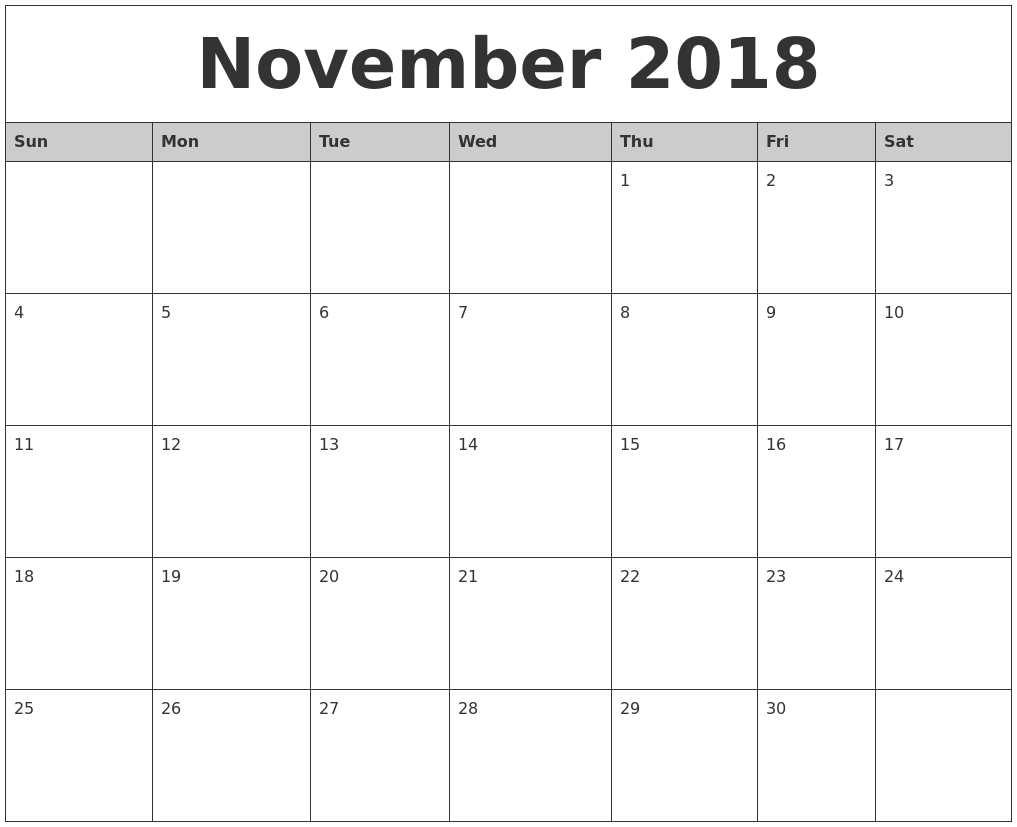 Events 2018 Free Download | November Calendar | November